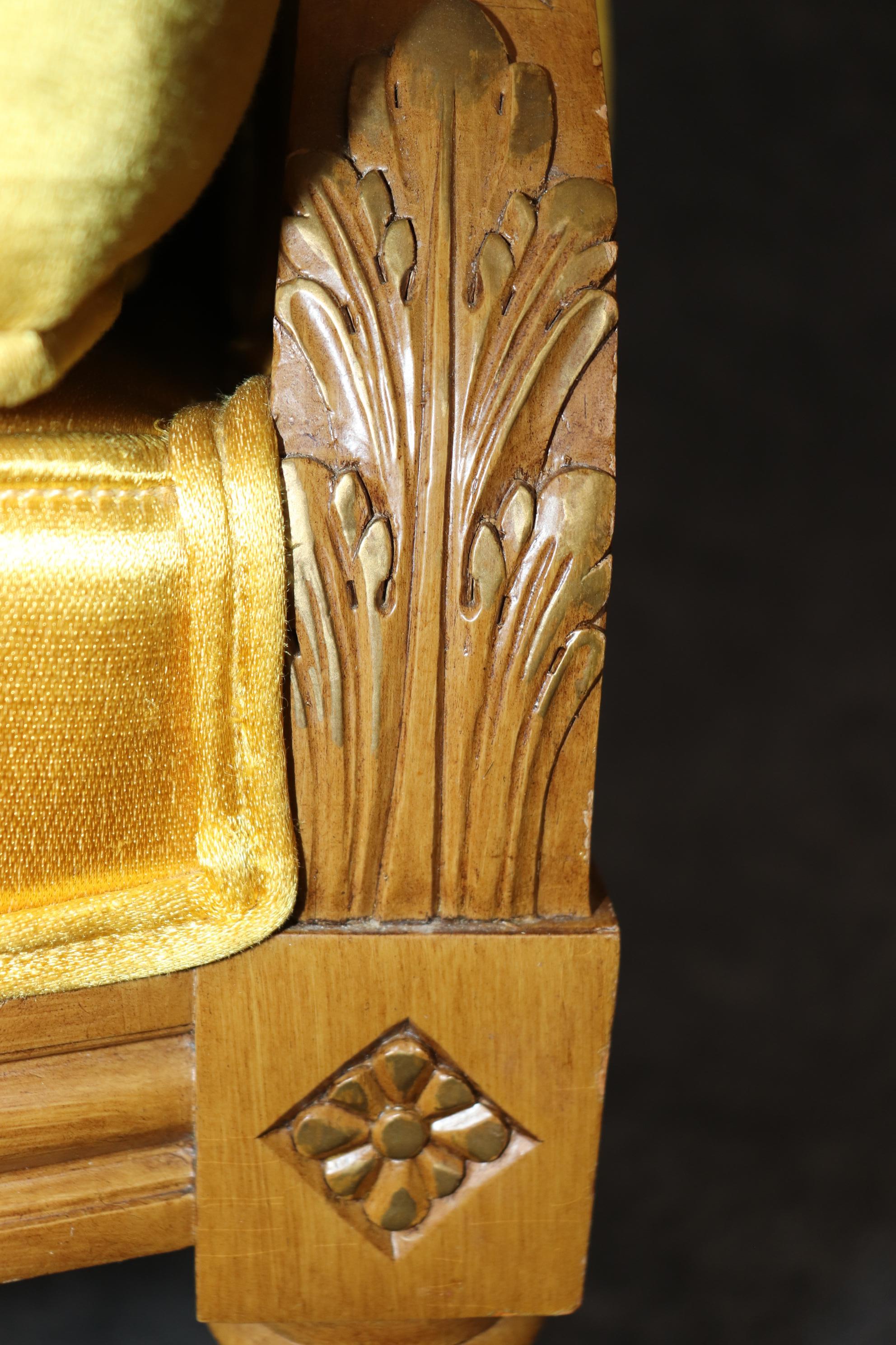 Stunning Pair of Gold Upholstered French Carved Louis XVI Canopy Porter Chairs For Sale 9