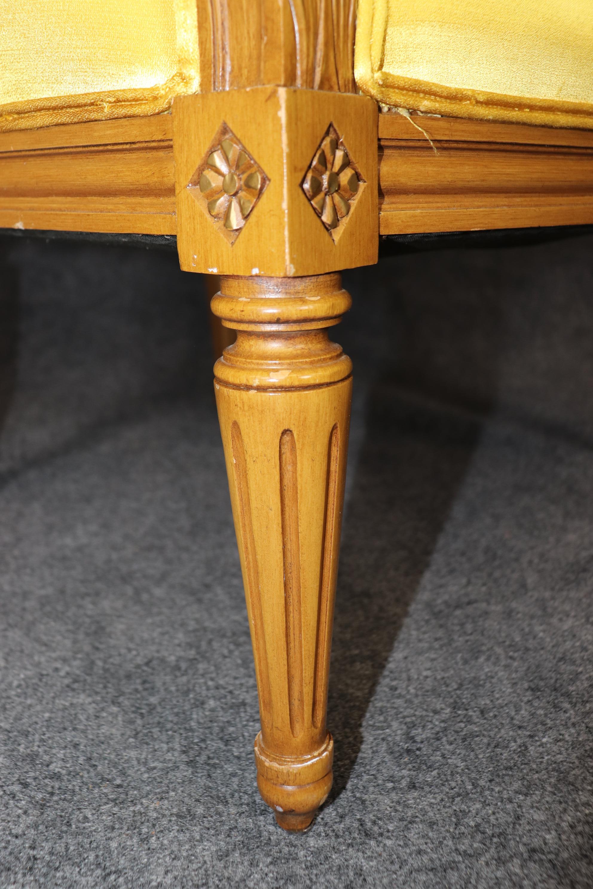 Stunning Pair of Gold Upholstered French Carved Louis XVI Canopy Porter Chairs For Sale 2