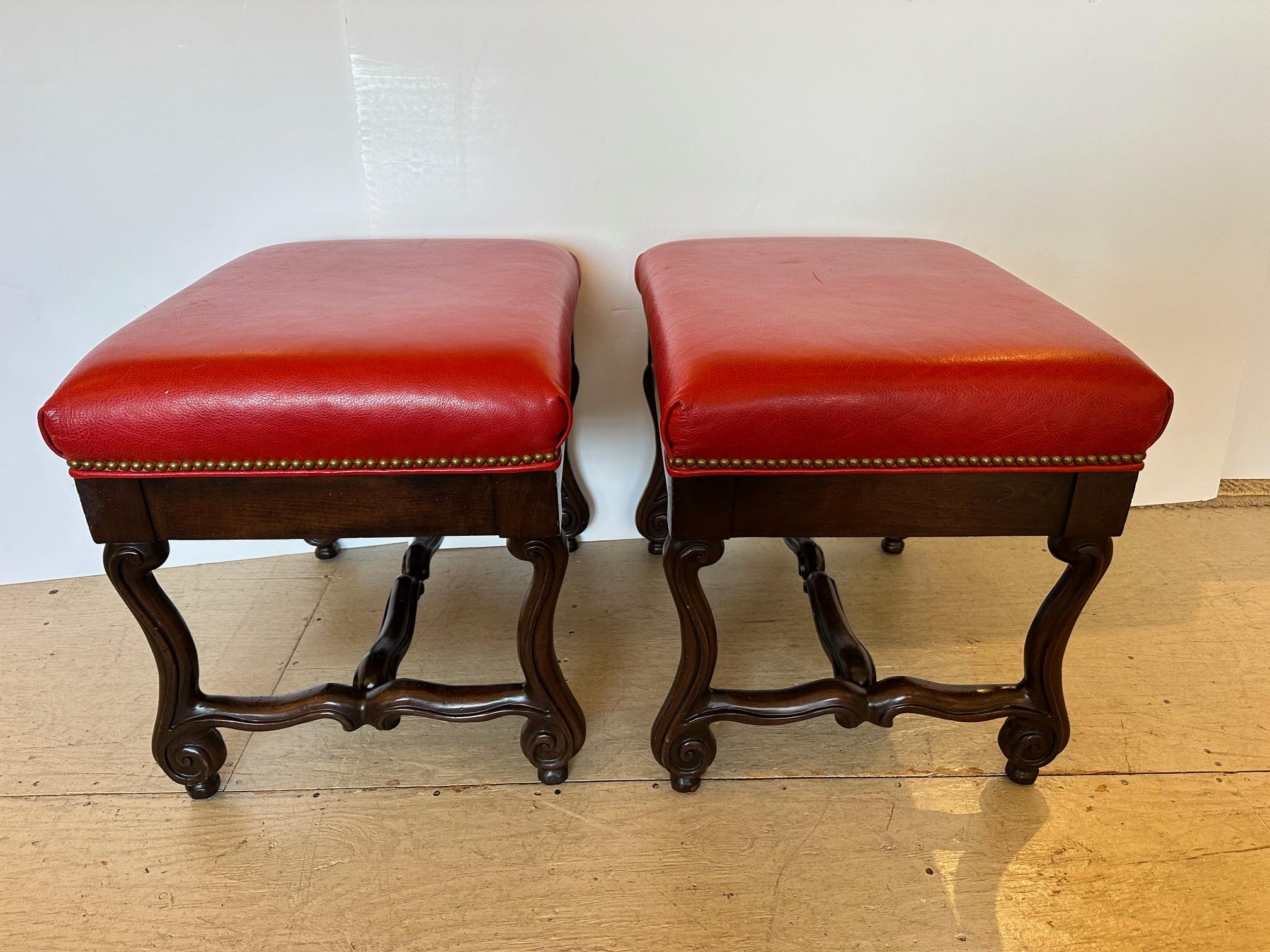 Late 20th Century Stunning Pair of Hancock & Moore Red Leather & Walnut Benches