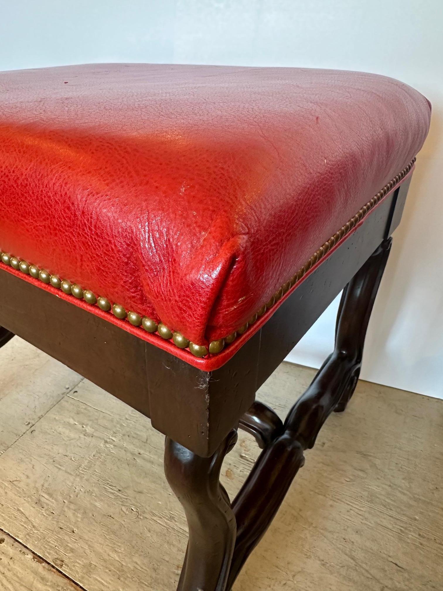 Stunning Pair of Hancock & Moore Red Leather & Walnut Benches 2