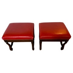 Stunning Pair of Hancock & Moore Red Leather & Walnut Benches