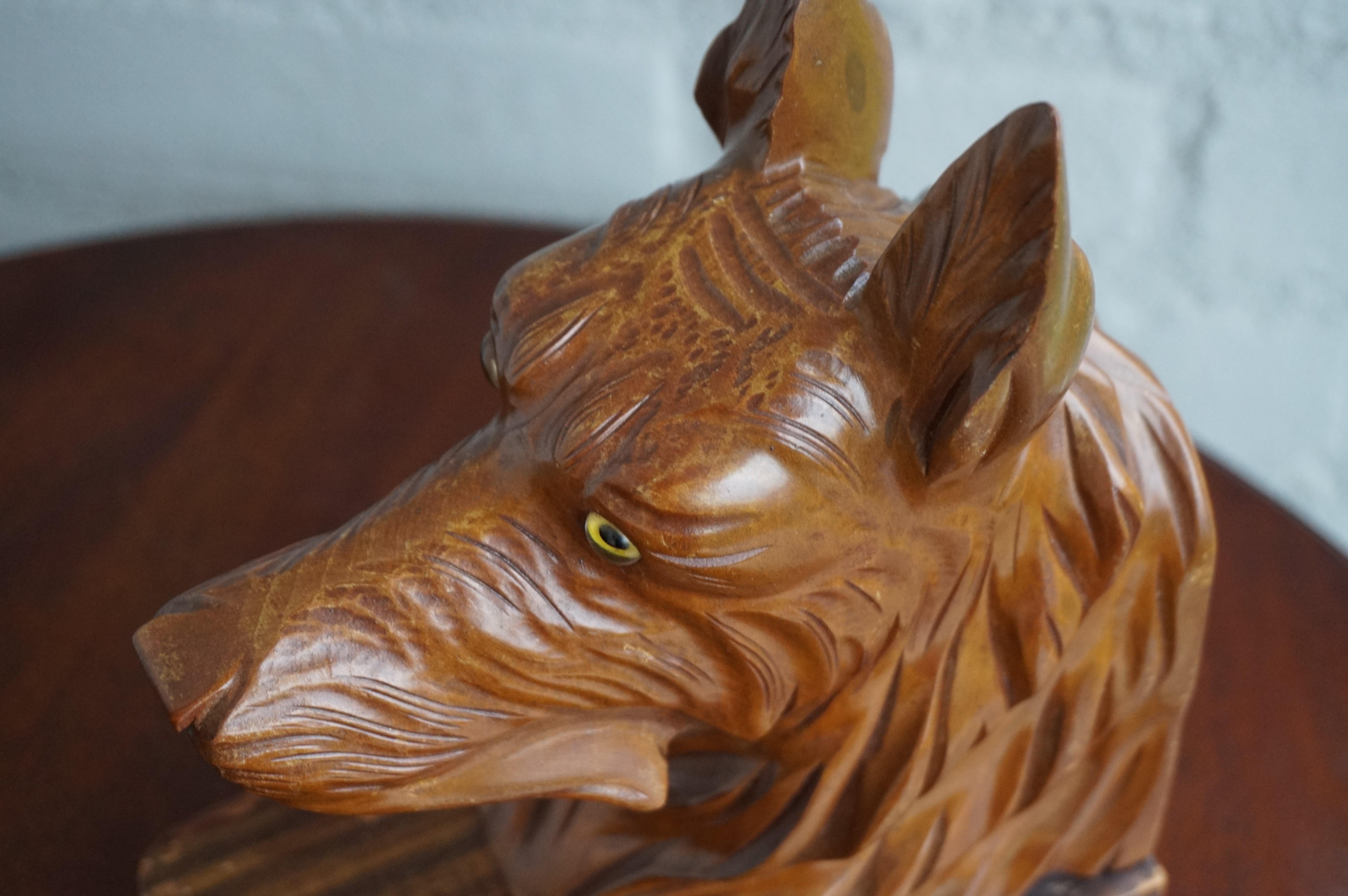 Stunning Pair of Hand Carved French Sheepdog Sculptures or Cherrywood Bookends 5