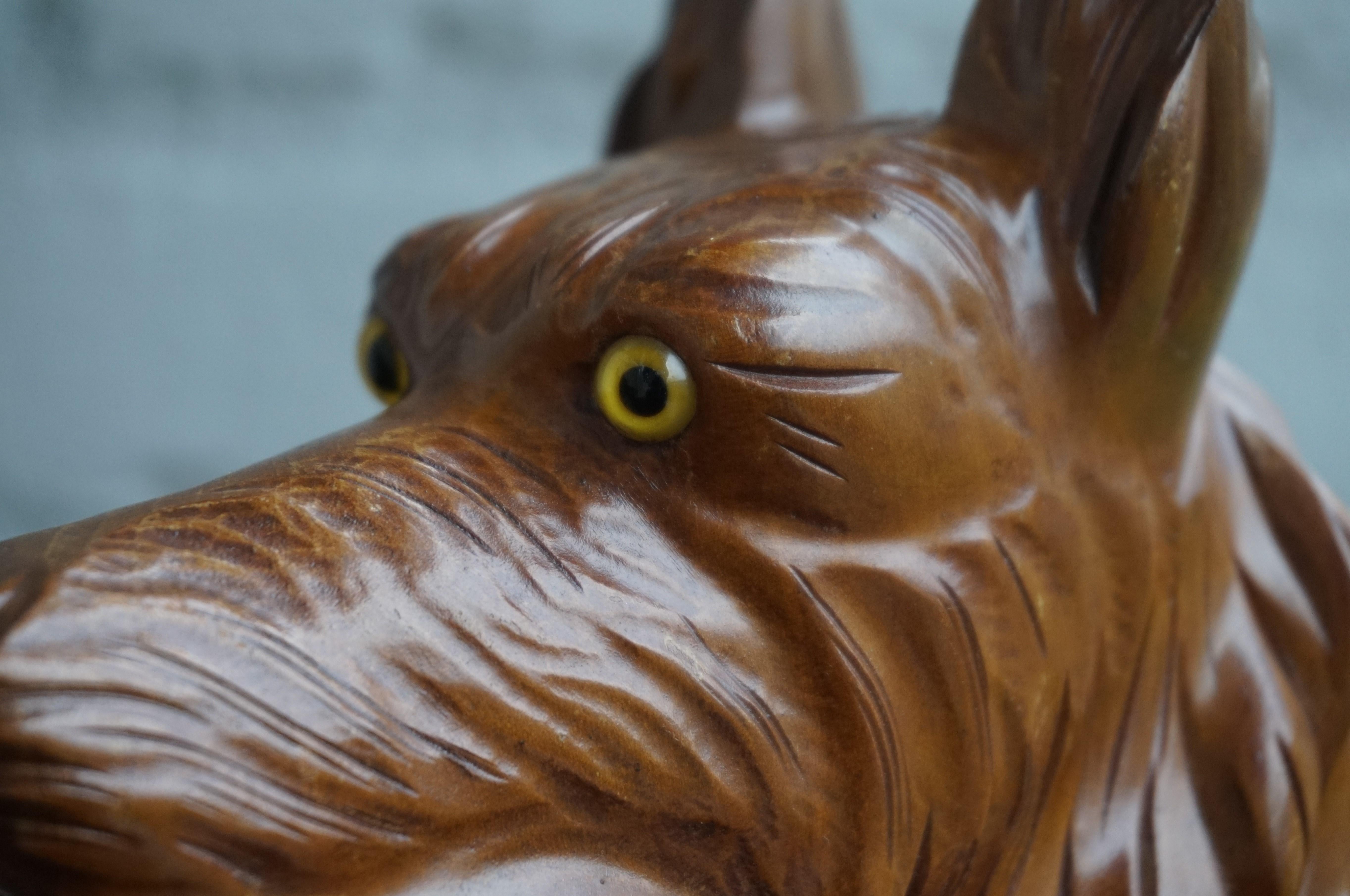 Stunning Pair of Hand Carved French Sheepdog Sculptures or Cherrywood Bookends 7
