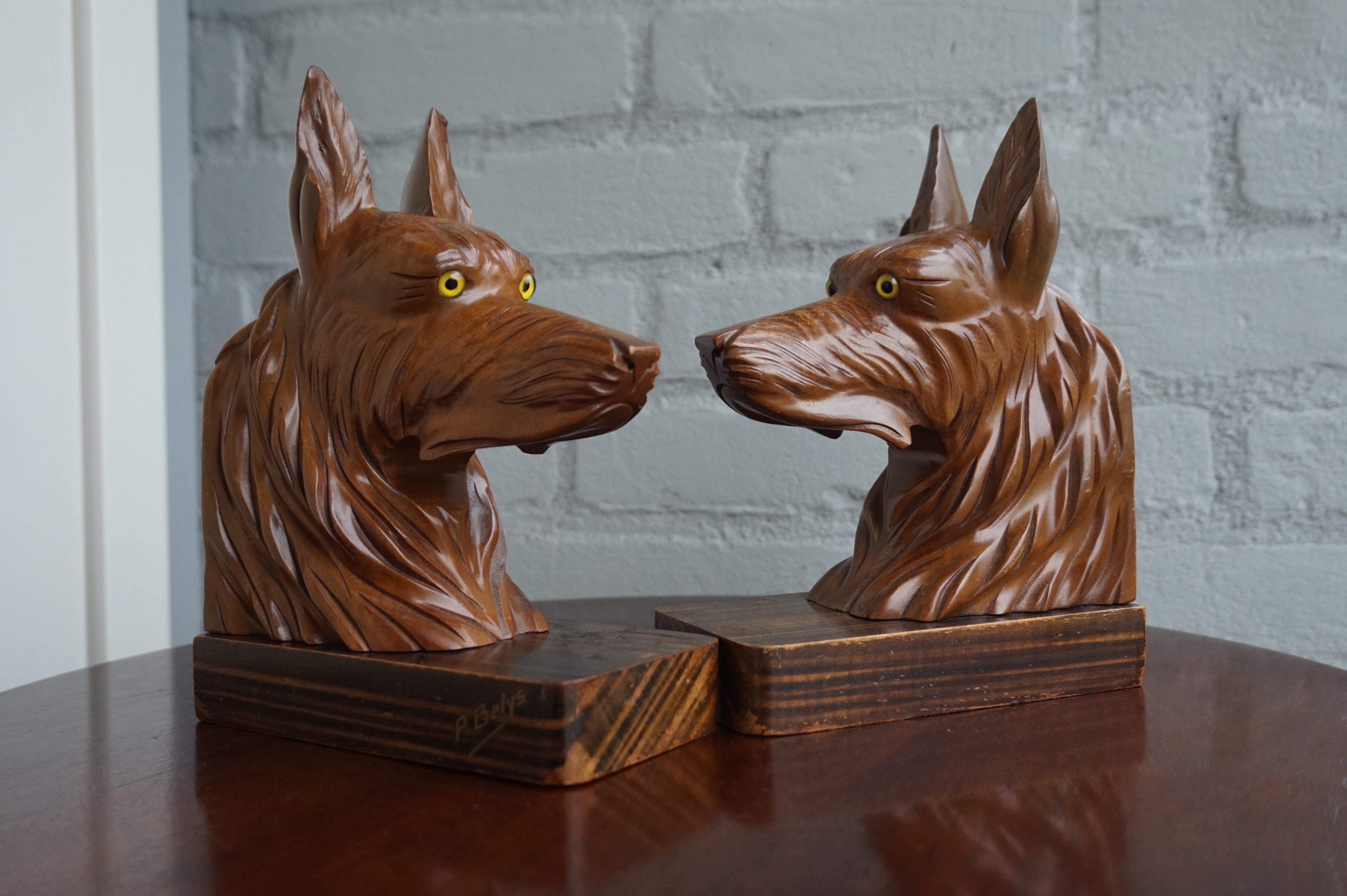 Stunning Pair of Hand Carved French Sheepdog Sculptures or Cherrywood Bookends 8