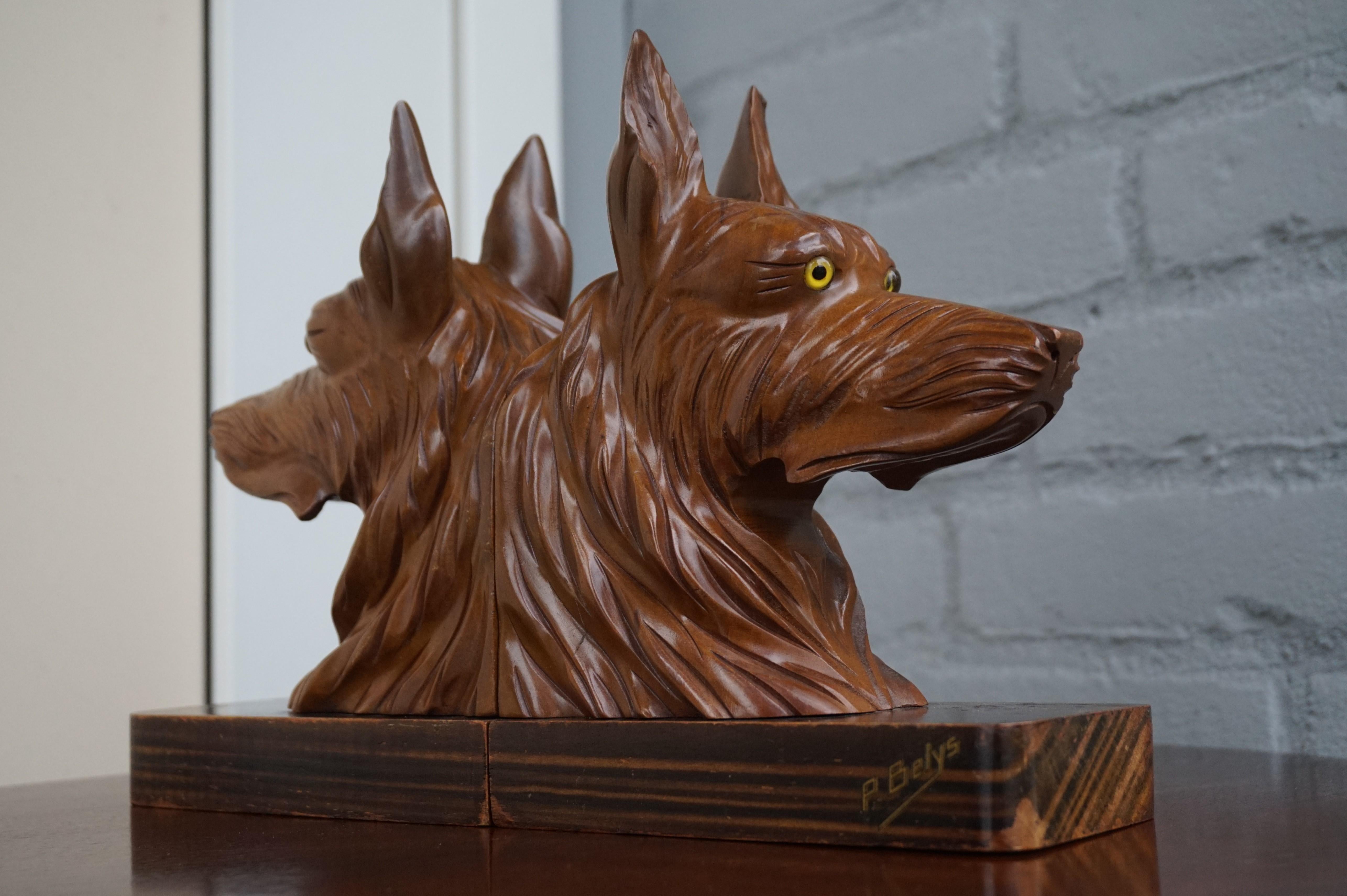 Stunning Pair of Hand Carved French Sheepdog Sculptures or Cherrywood Bookends 2
