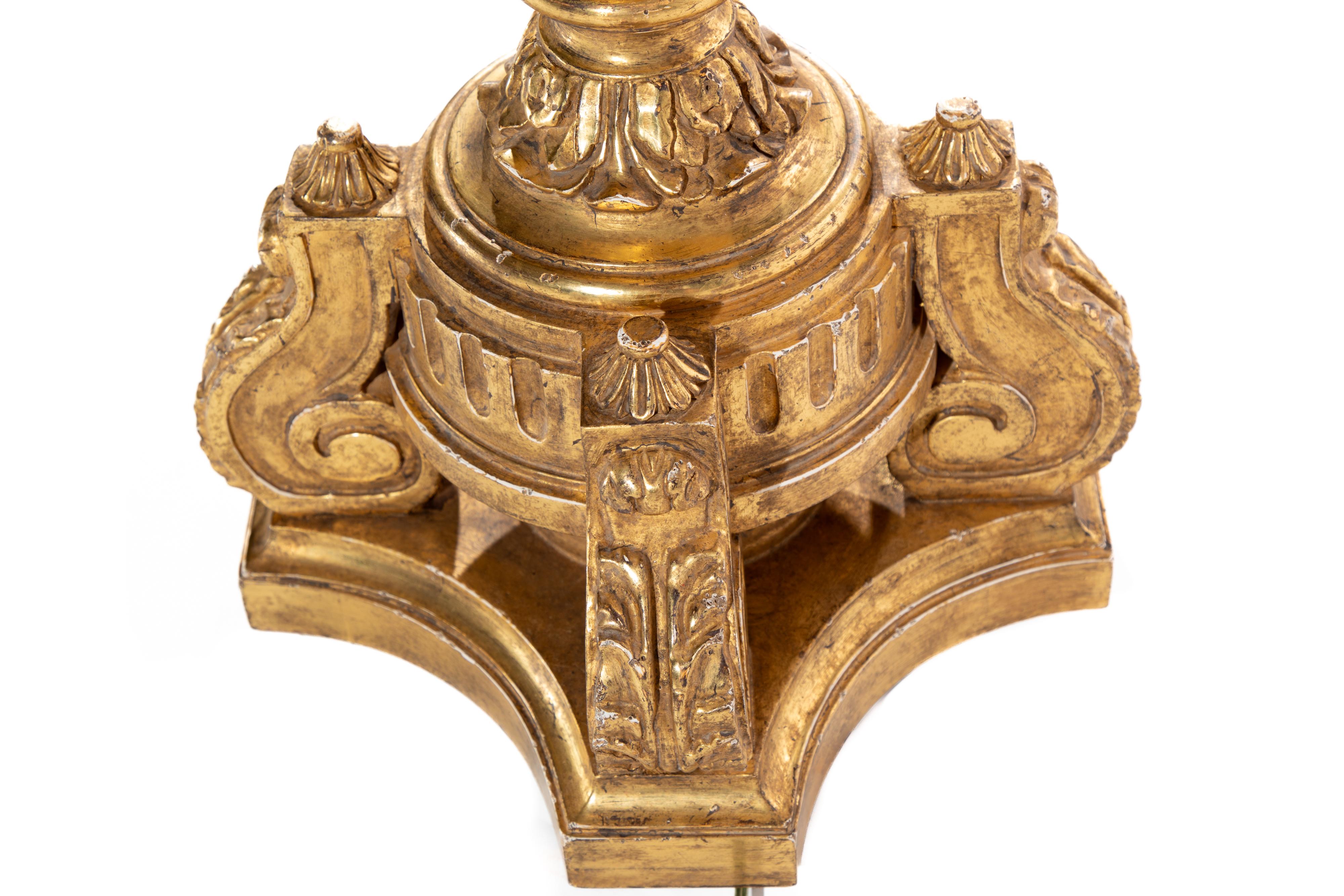 Wood Stunning Hand-Carved Giltwood Floor Lamp For Sale