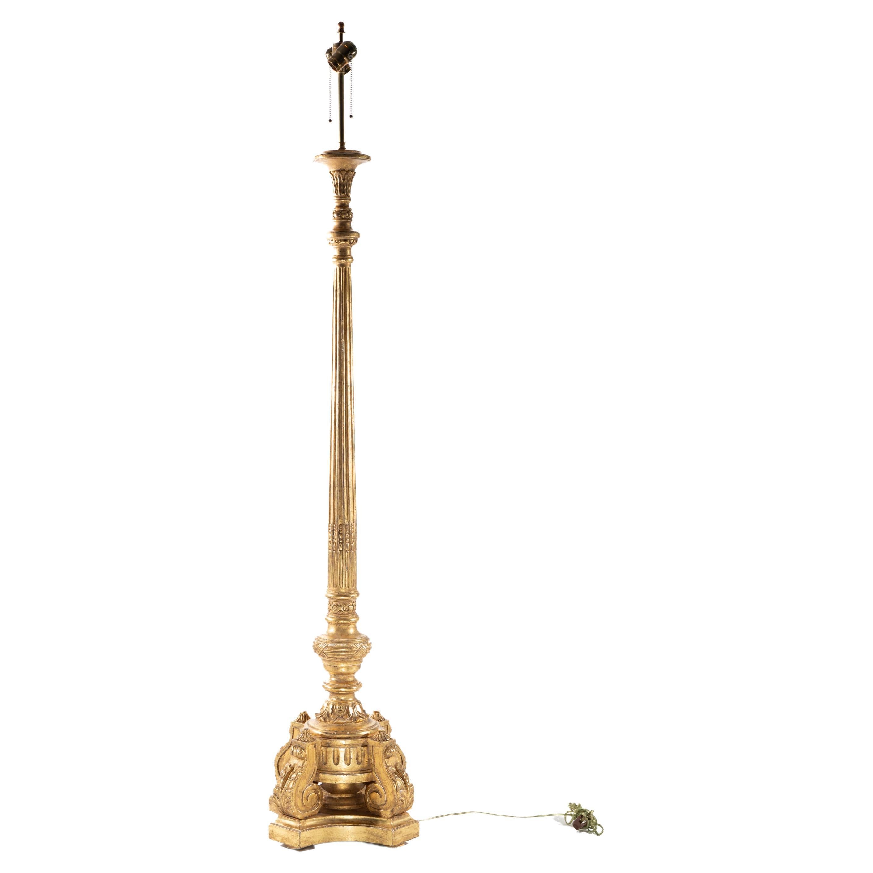 Stunning Hand-Carved Giltwood Floor Lamp For Sale