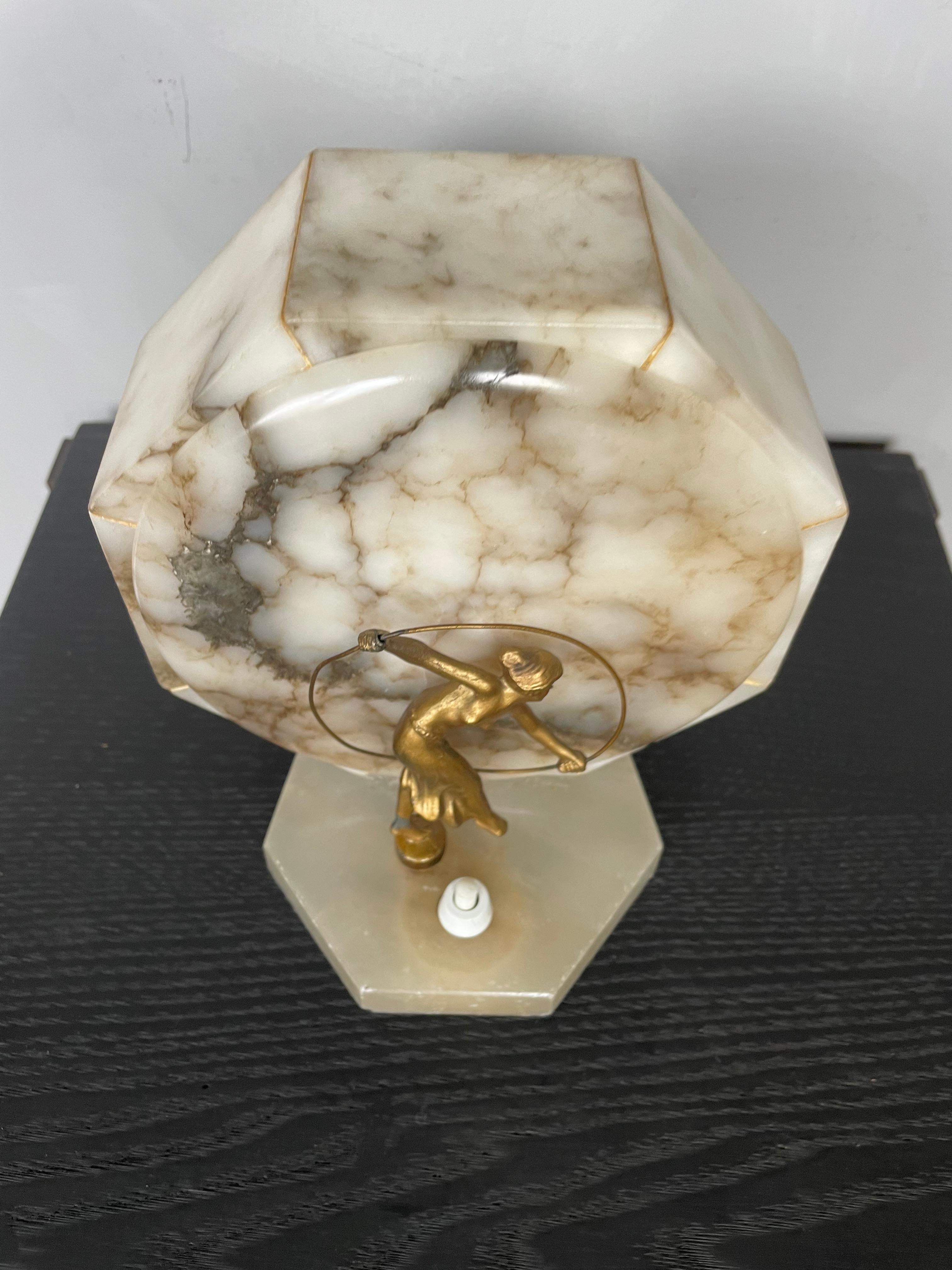 Stunning Pair of Handcrafted Art Deco Alabaster Table Lamps w. Jazz Age Dancers For Sale 9