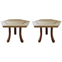Stunning Pair of Harvey Probber Brass Inlaid Terrazzo Top Side Tables Midcentury