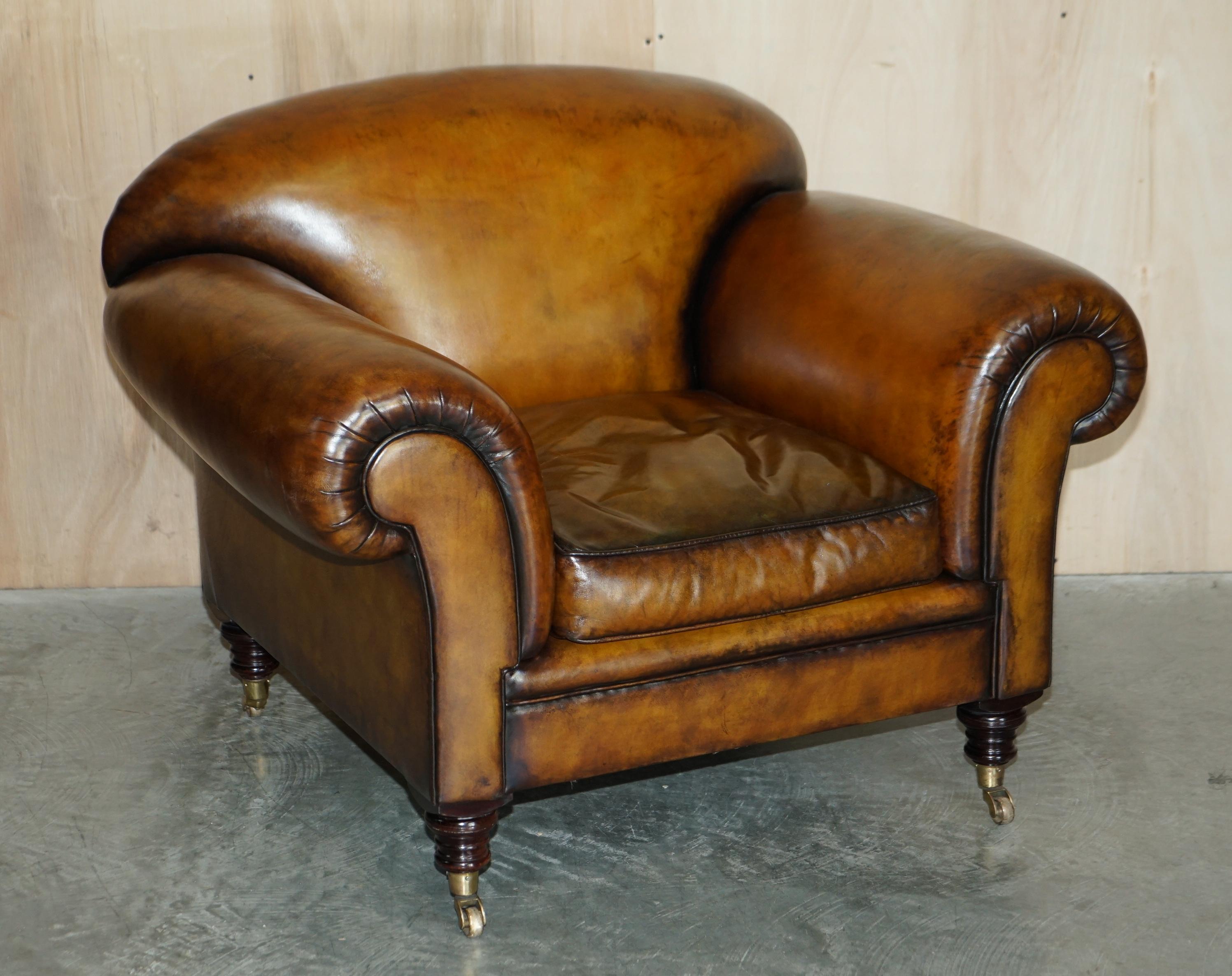 Victorian Stunning Pair of Huge Restored George Smith Cigar Brown Leather Armchairs