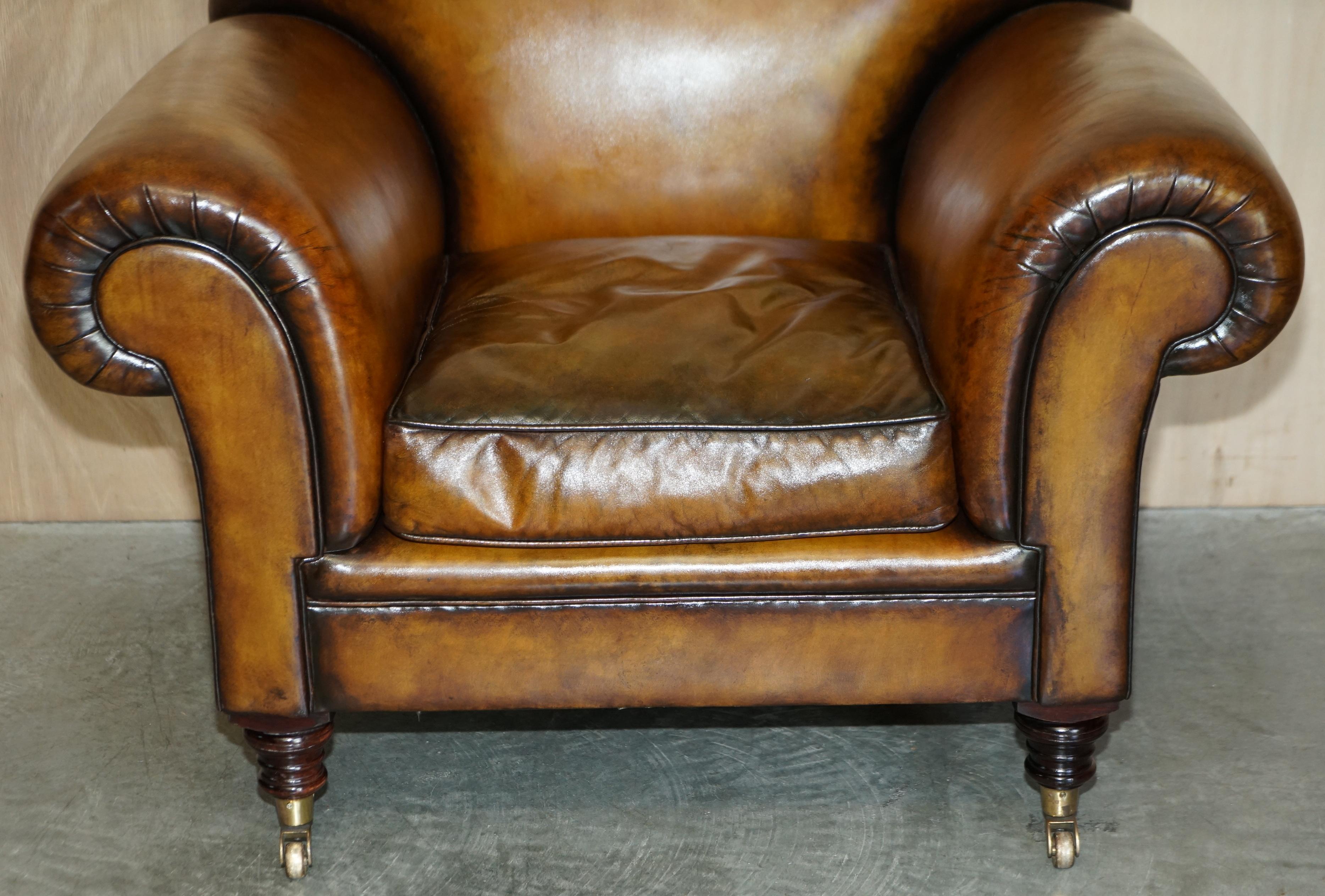 20th Century Stunning Pair of Huge Restored George Smith Cigar Brown Leather Armchairs