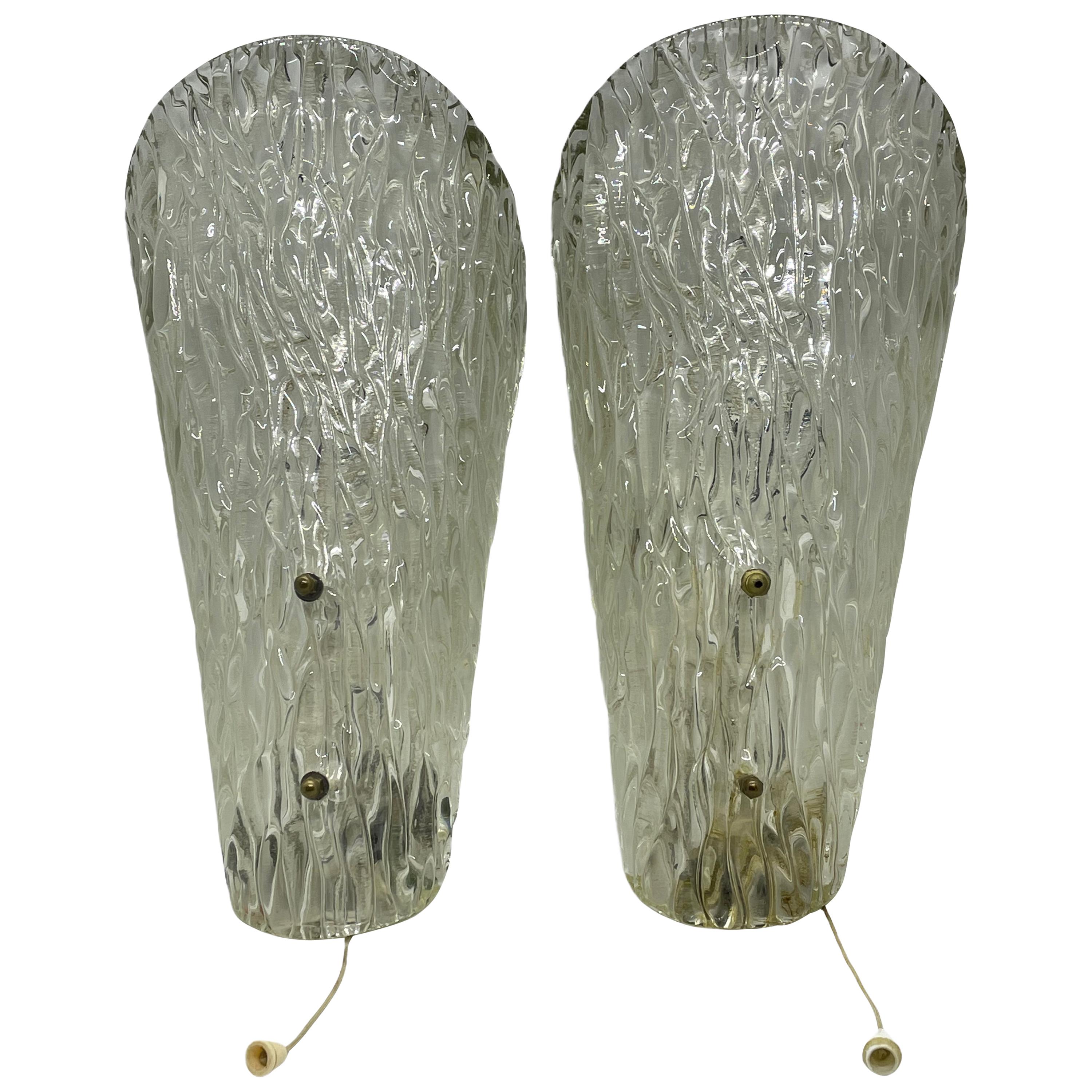 Stunning Pair of Ice Cone Glass Sconces by Kalmar Leuchten, Austria, 1960s