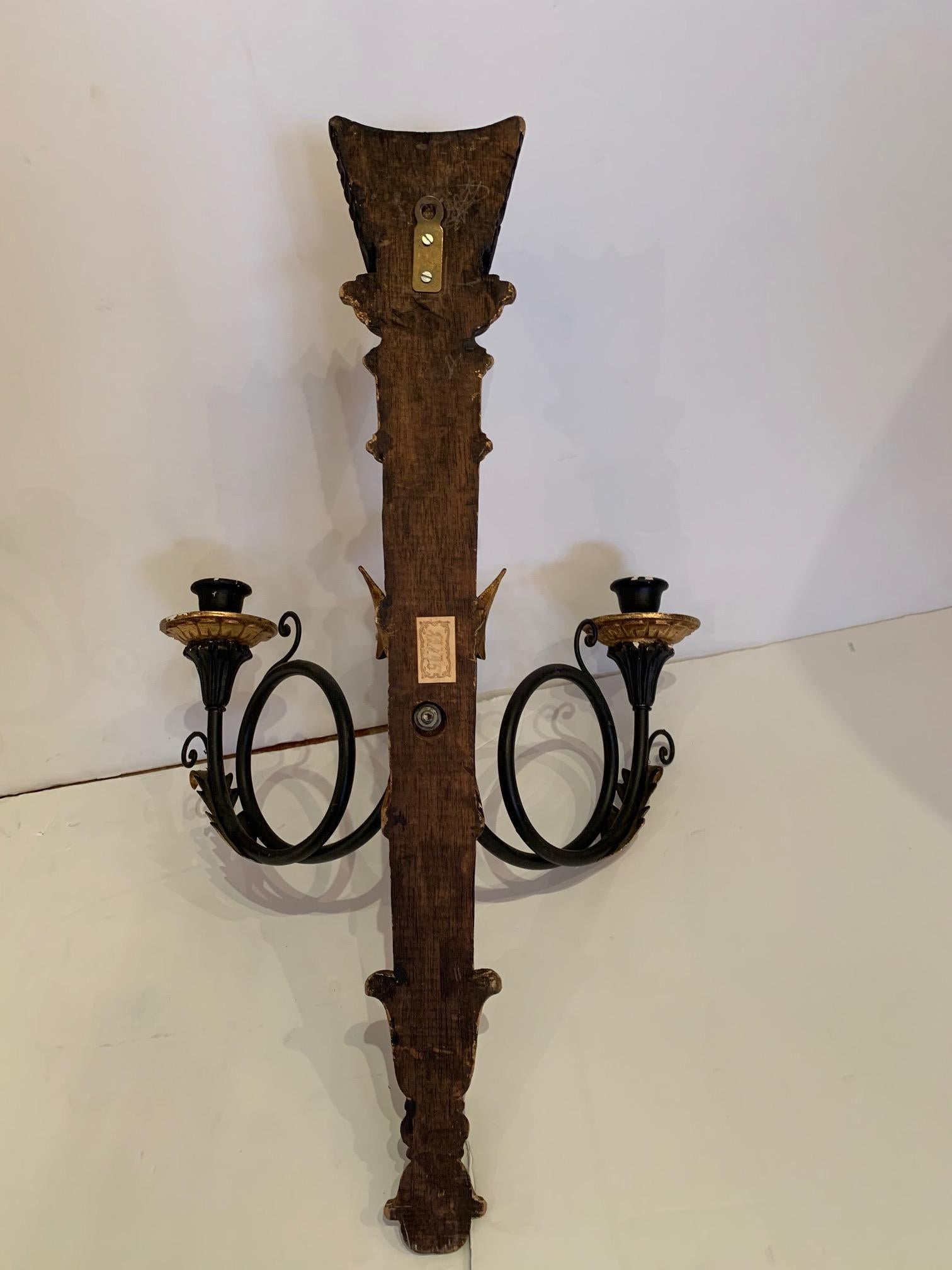 Stunning Pair of Italian Black and Gold Neoclassical Style Sconces For Sale 1