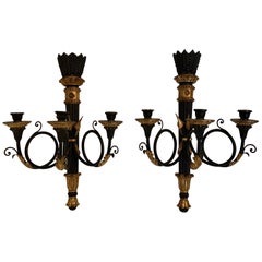 Stunning Pair of Italian Black and Gold Neoclassical Style Sconces