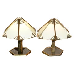STUNNING PAIR OF ITALIAN CIRCA 1930'S BRASS & LUCITE TABLE LAMPS FULLY RESTOREd