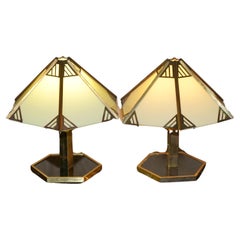 STUNNING PAIR OF ITALIAN CIRCA 1930'S BRASS & LUCITE TABLE LAMPS FULLY RESTOREd