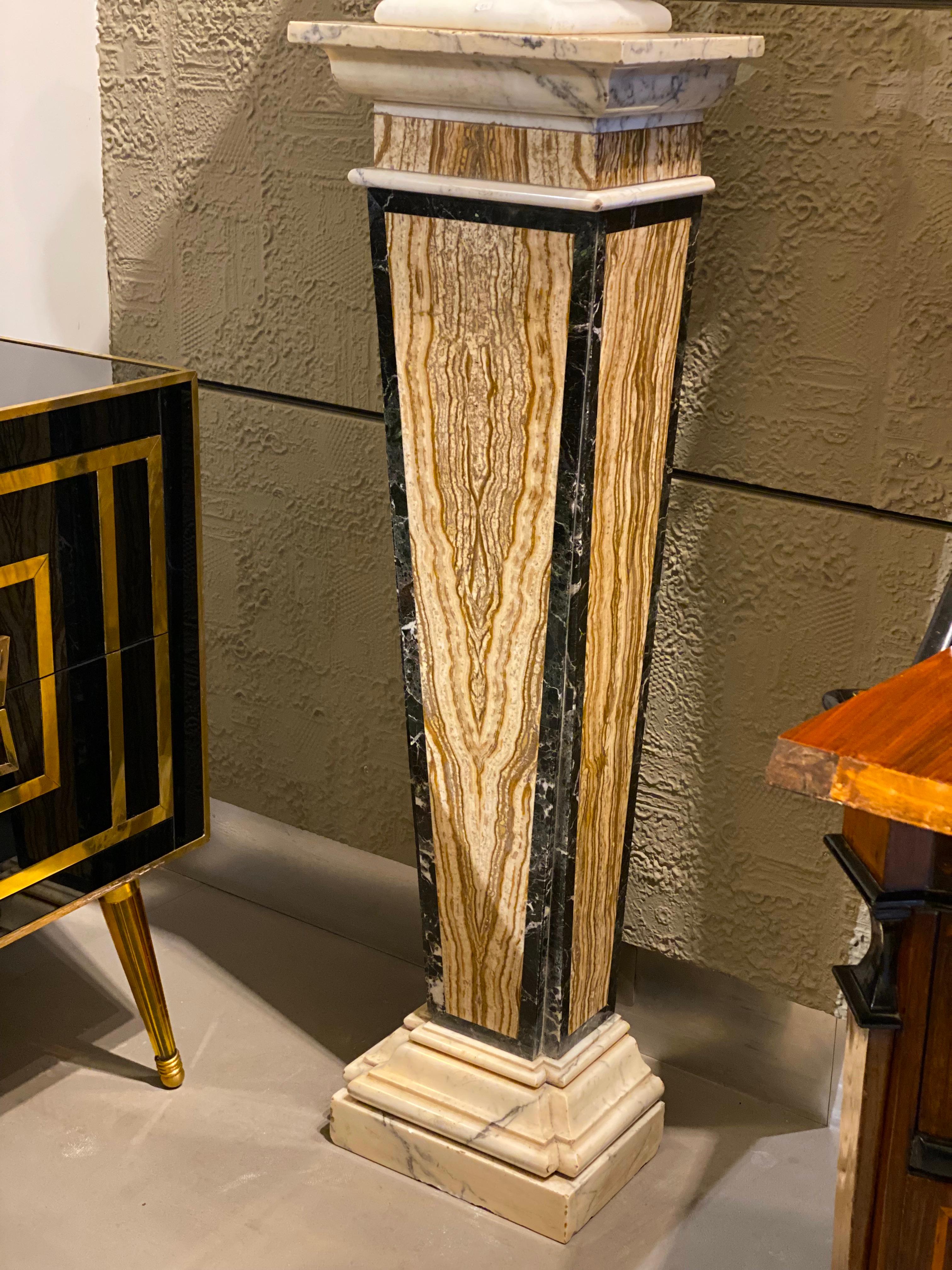 Stunning Pair of Italian Neoclassical Inlaid Marble Bases or Pedestals For Sale 6