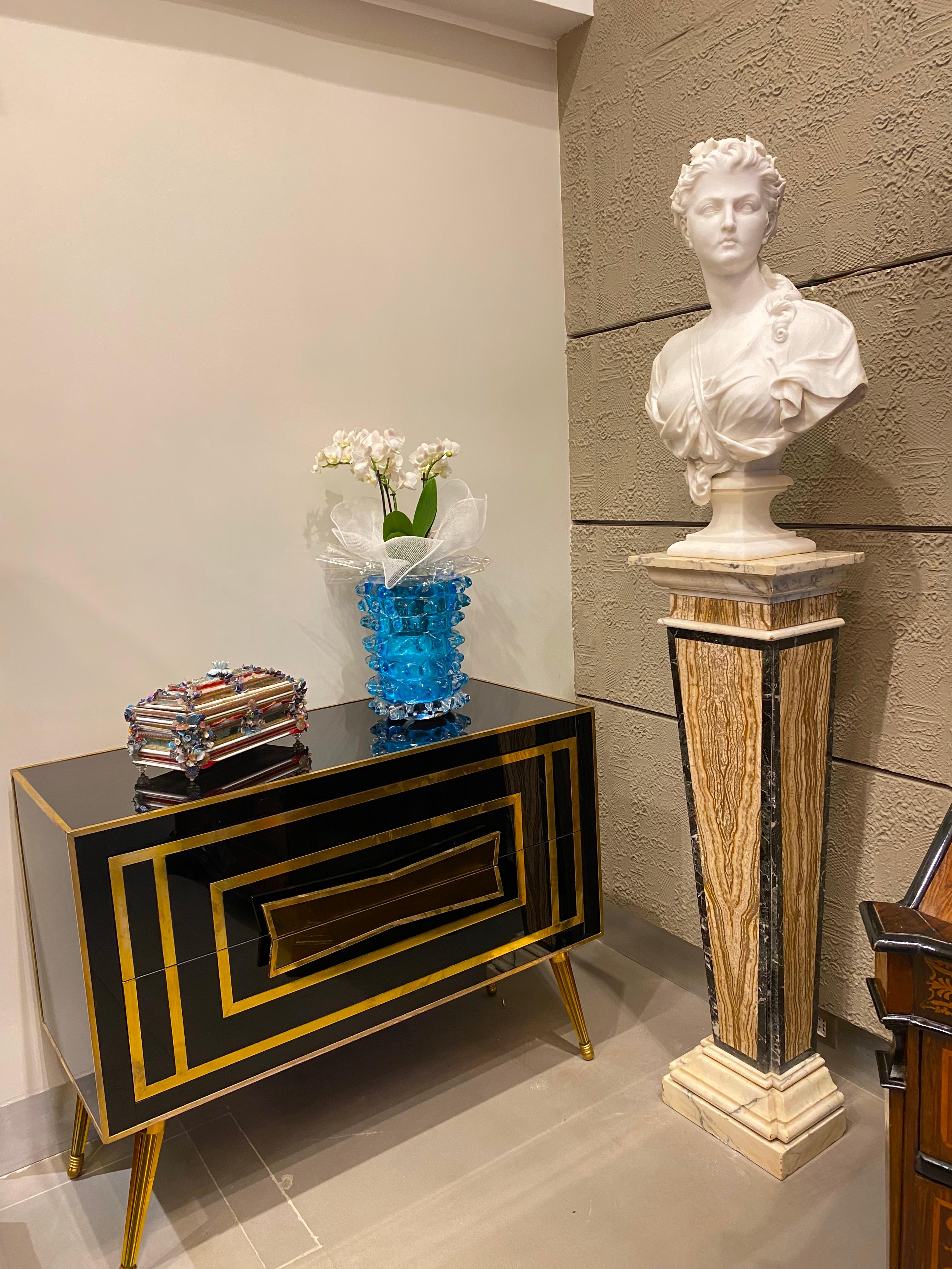Stunning Pair of Italian Neoclassical Inlaid Marble Bases or Pedestals For Sale 16