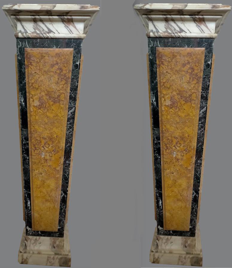 Mid-20th Century Stunning Pair of Italian Inlaid Marble Bases or Pedestals