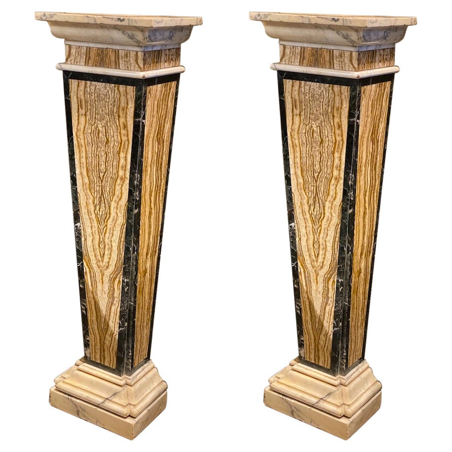 Stunning Pair of Italian Neoclassical Inlaid Marble Bases or Pedestals