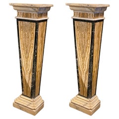 Stunning Pair of Italian Neoclassical Inlaid Marble Bases or Pedestals