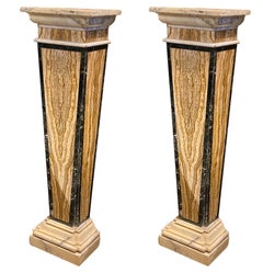 Stunning Pair of Italian Neoclassical Inlaid Marble Bases or Pedestals