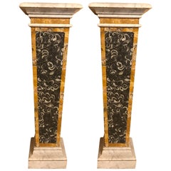 Stunning Pair of Italian Neoclassical Inlaid Marble Bases or Pedestals