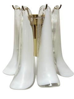Stunning Pair of Italian Petal Murano Sconces Brass and White Clear Glass