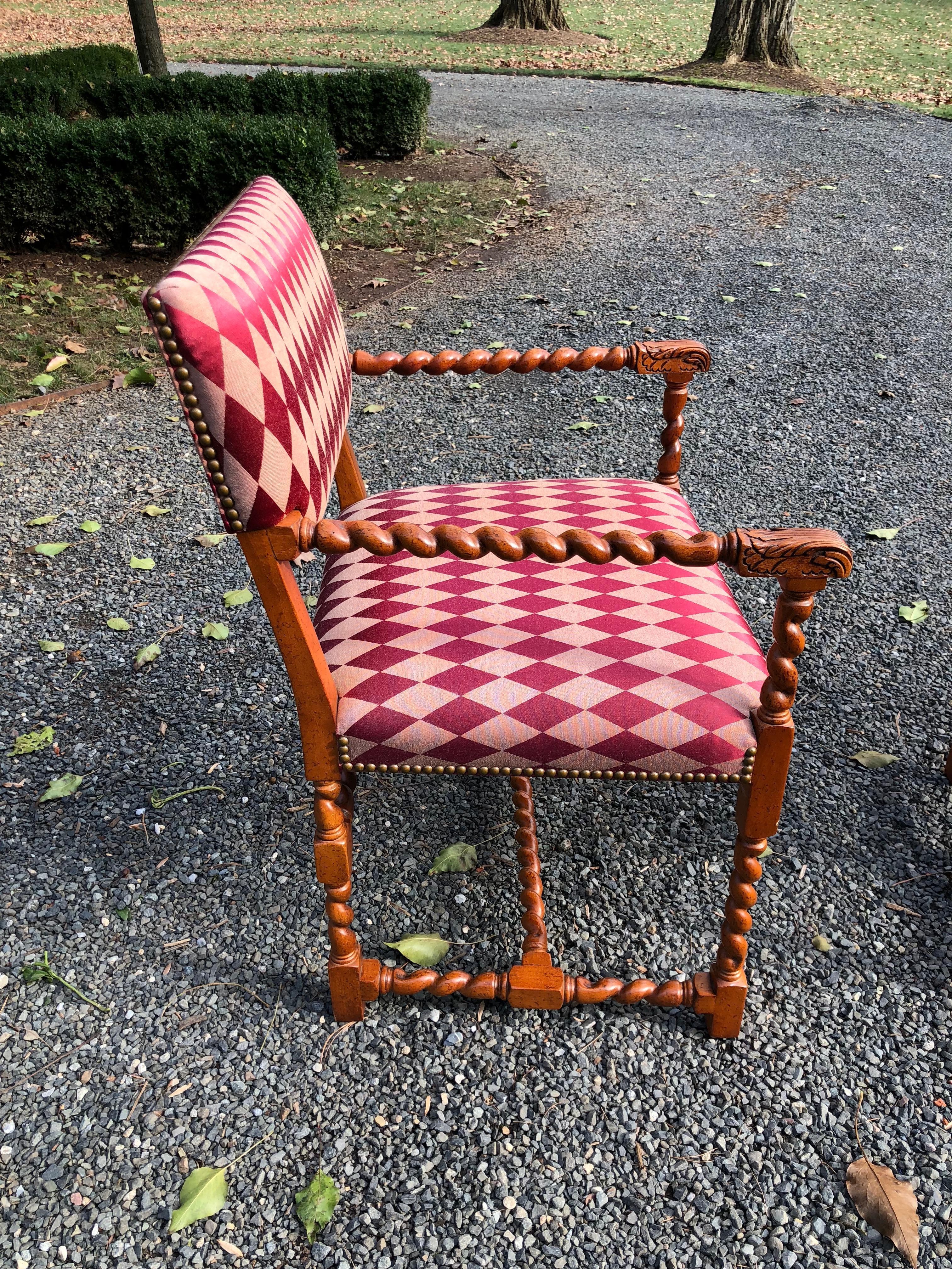 Walnut Stunning Pair of Jacobean Style Armchairs by Baker