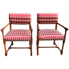 Stunning Pair of Jacobean Style Armchairs by Baker