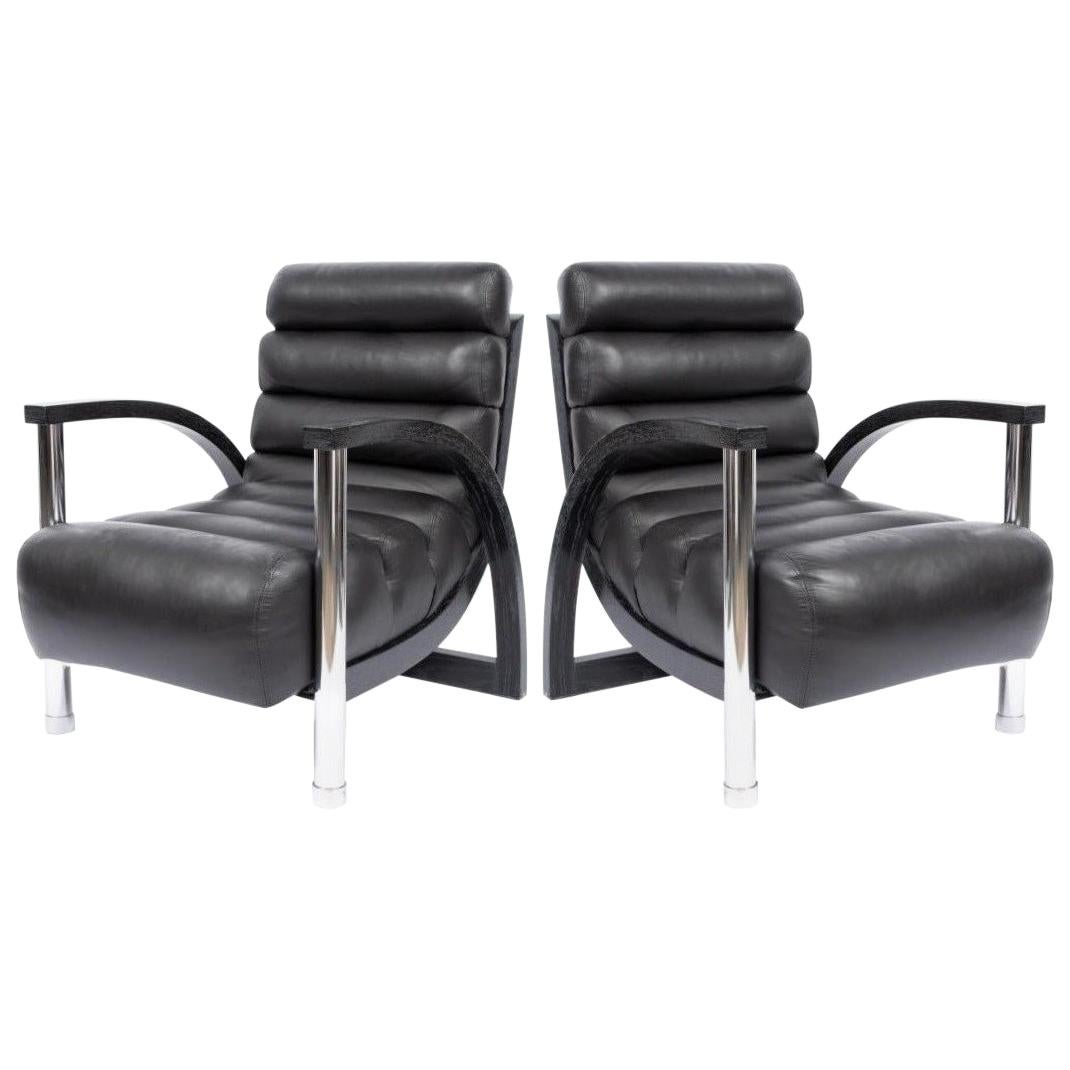 Stunning Pair of Jay Spectre "Eclipse" Chairs in Black Leather
