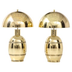 Stunning Pair of Large 1970
s Polished Brass Lamps