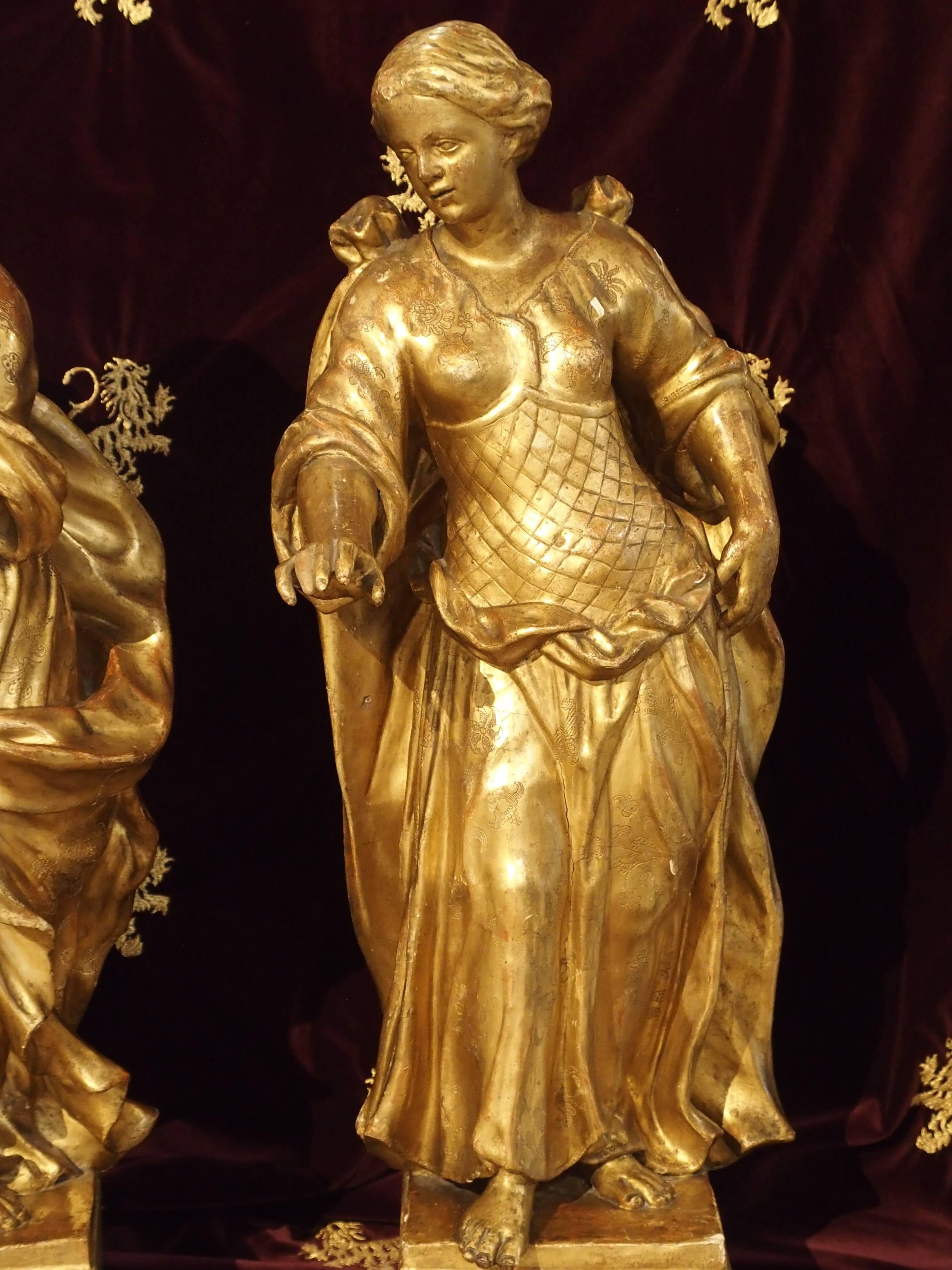 Stunning Pair of Large Antique Carved Giltwood Statues, circa 1860 6