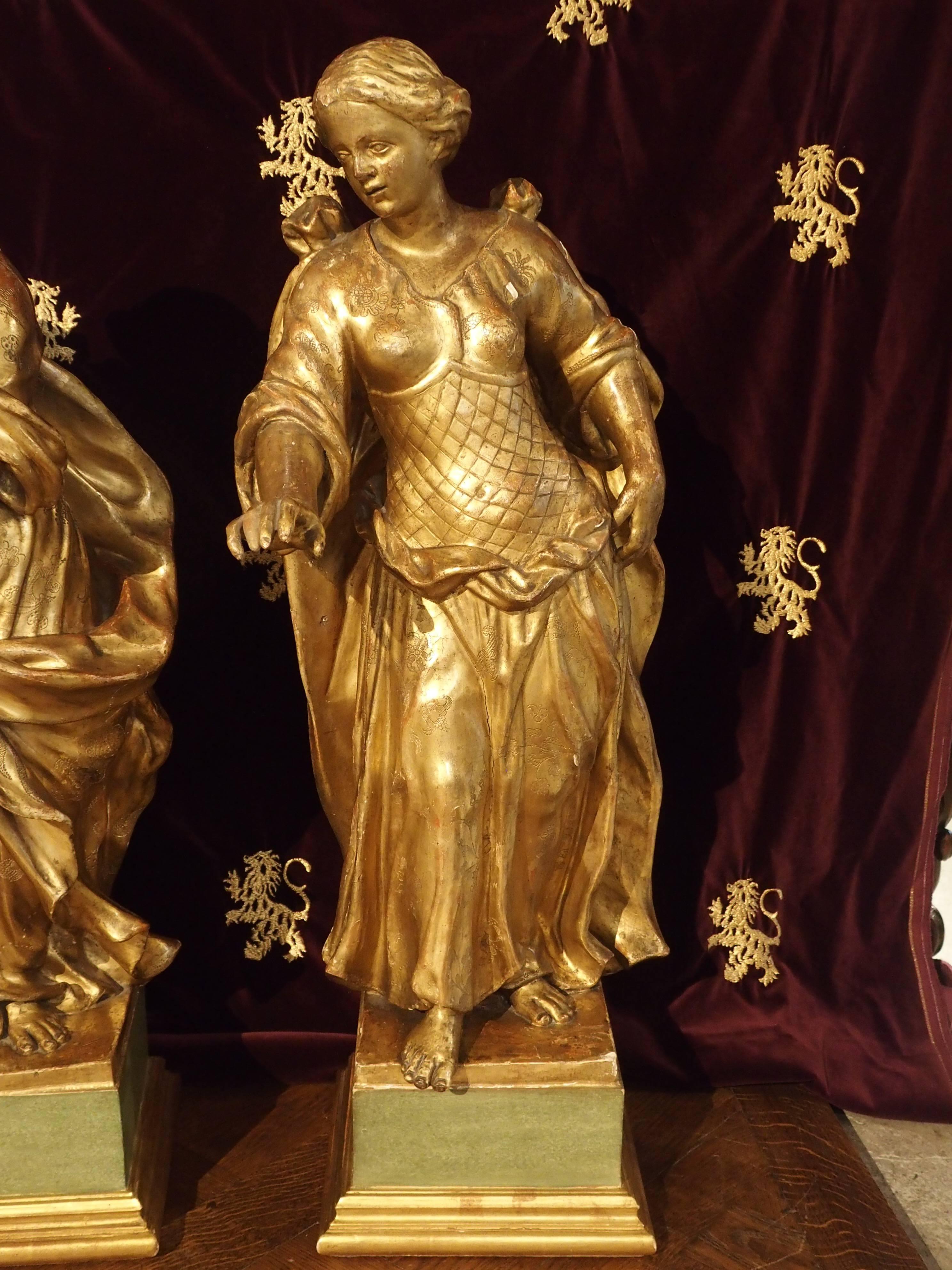 Stunning Pair of Large Antique Carved Giltwood Statues, circa 1860 10