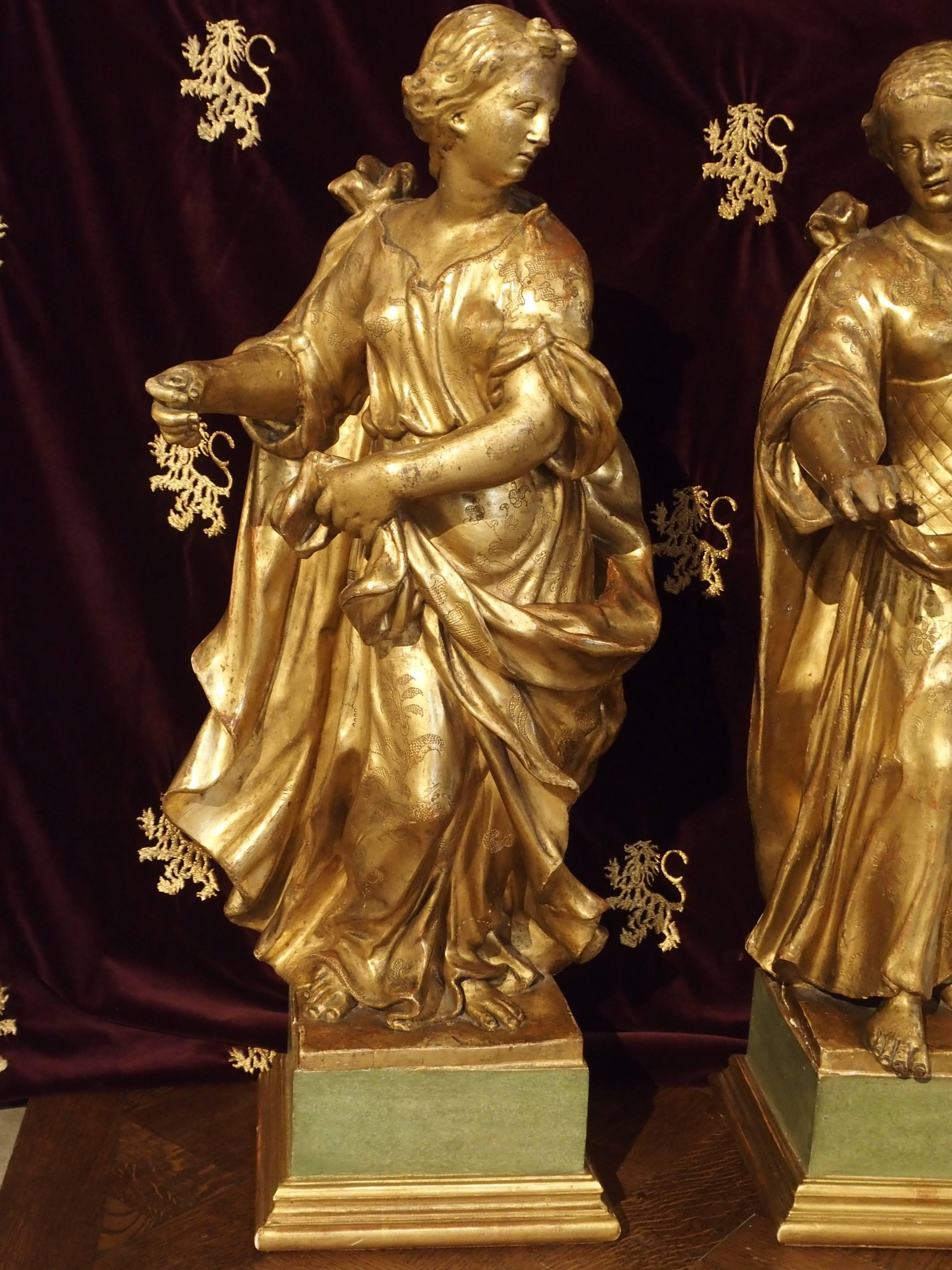 Stunning Pair of Large Antique Carved Giltwood Statues, circa 1860 11