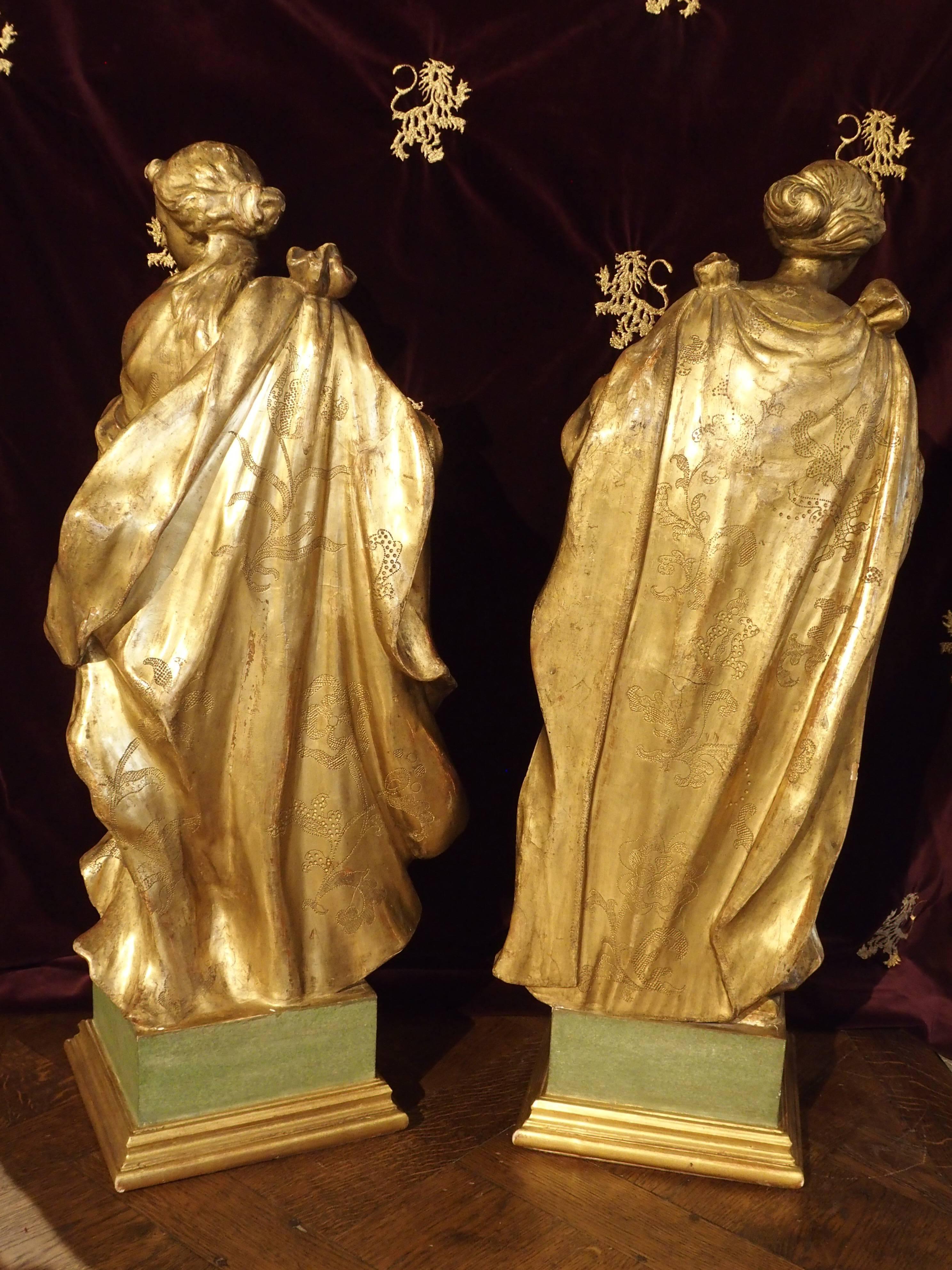 19th Century Stunning Pair of Large Antique Carved Giltwood Statues, circa 1860
