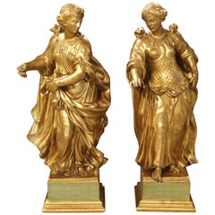 Stunning Pair of Large Antique Carved Giltwood Statues, circa 1860