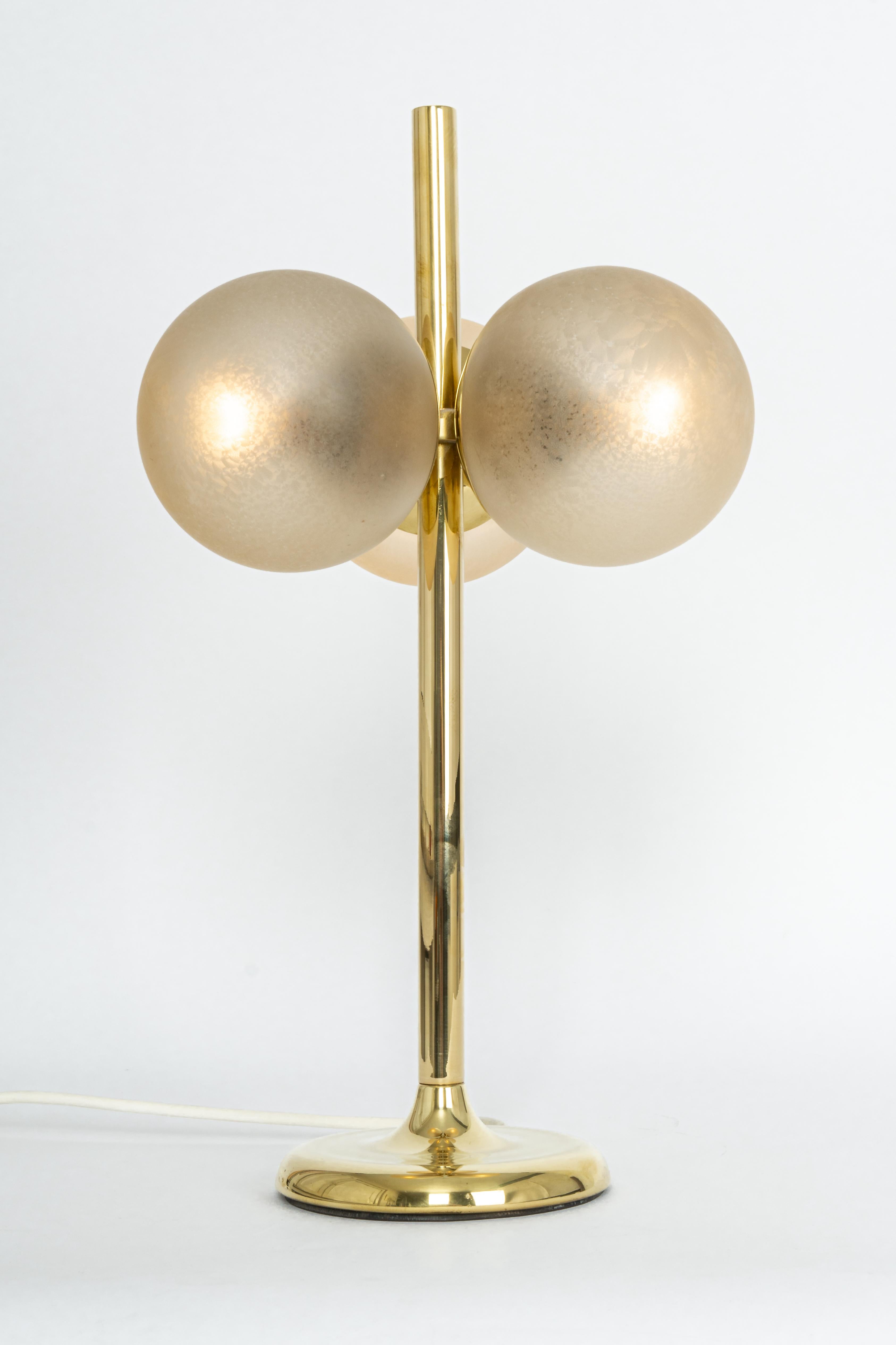 Opal Stunning Pair of Large Brass Table Lamps by Kaiser, Germany, 1970s For Sale