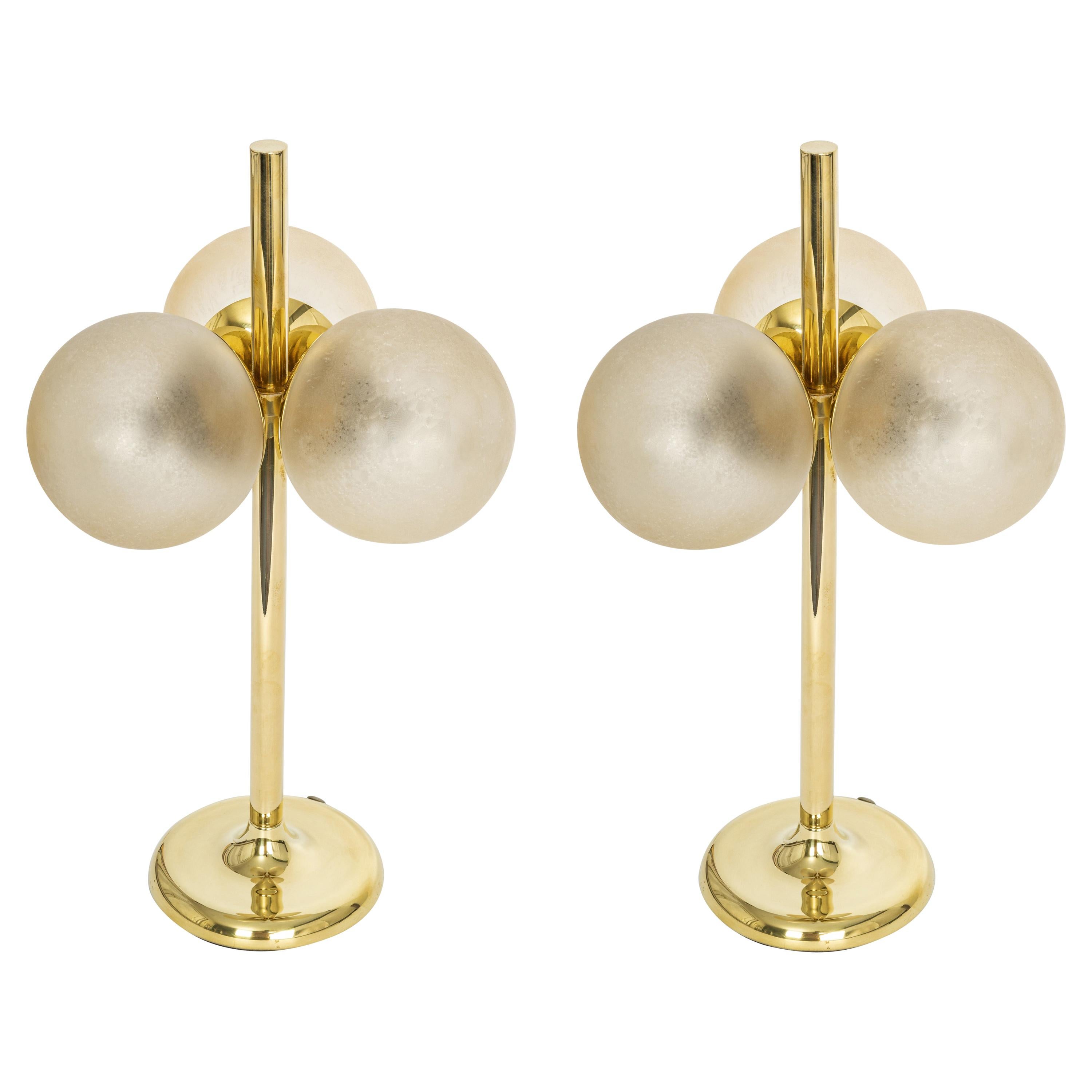 Stunning Pair of Large Brass Table Lamps by Kaiser, Germany, 1970s For Sale