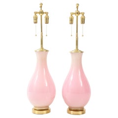 Superbe paire de grandes lampes roses de Murano