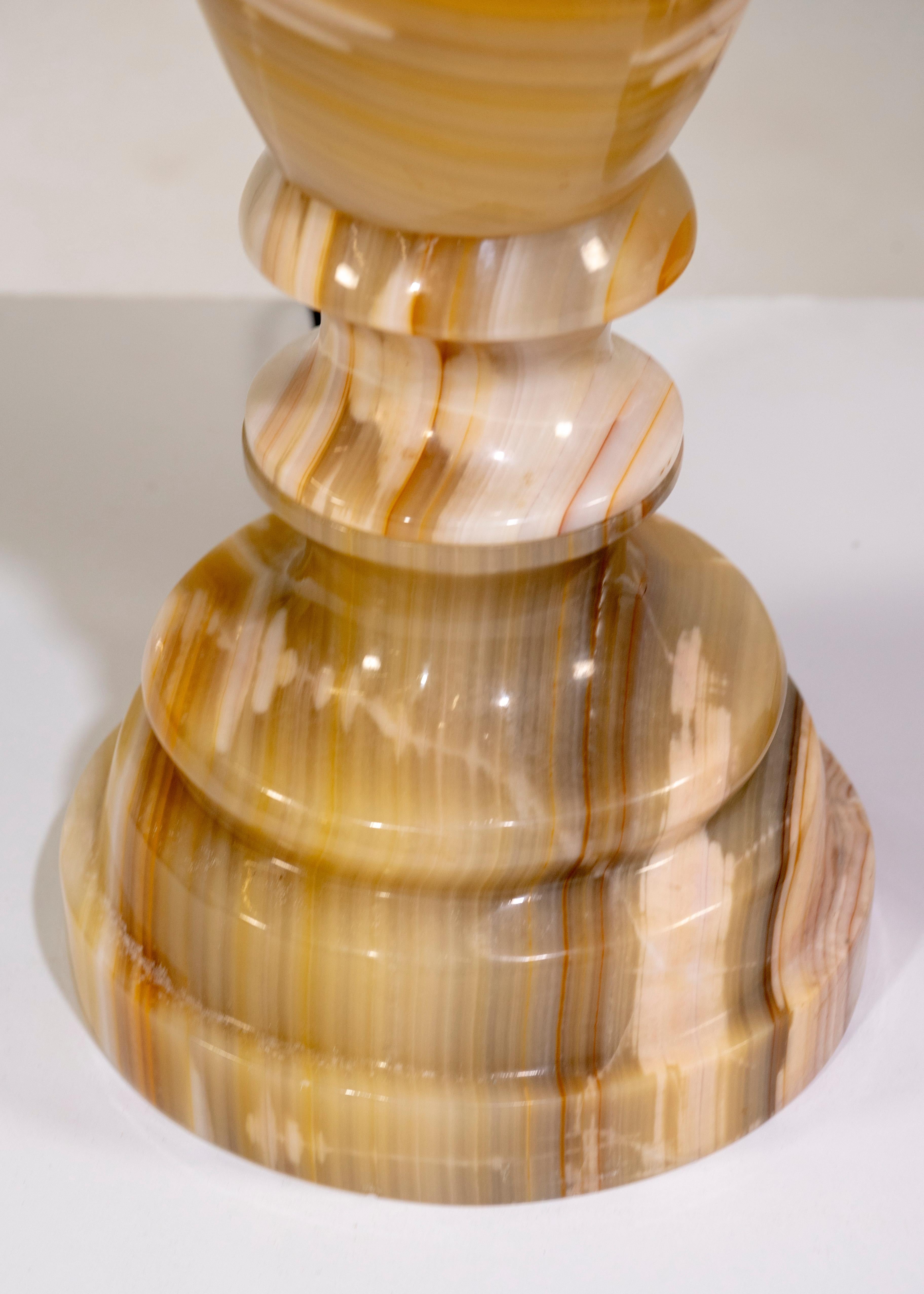 Stunning Pair of Large Scale Neoclassical Onyx Table Lamps 5