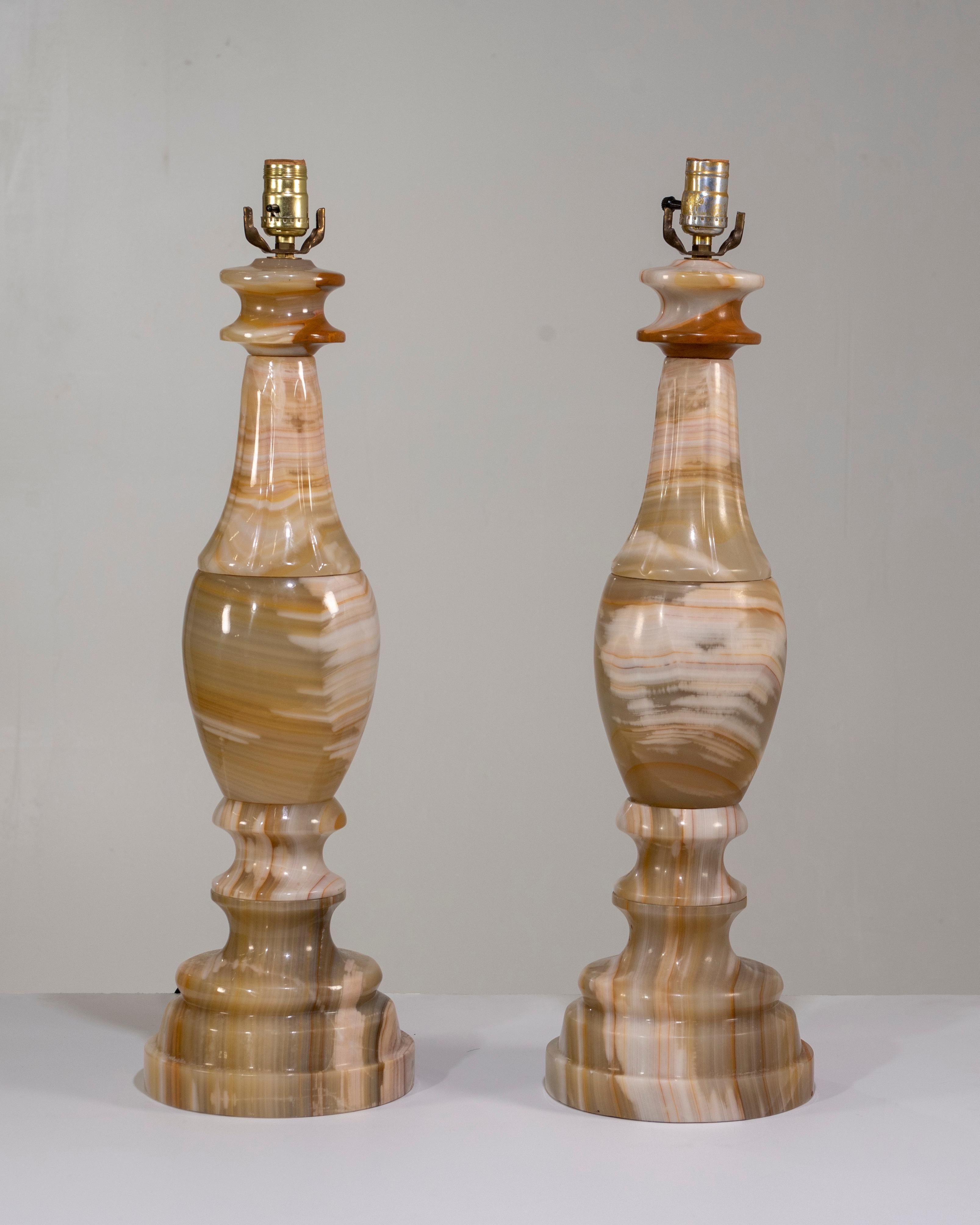 American Stunning Pair of Large Scale Neoclassical Onyx Table Lamps