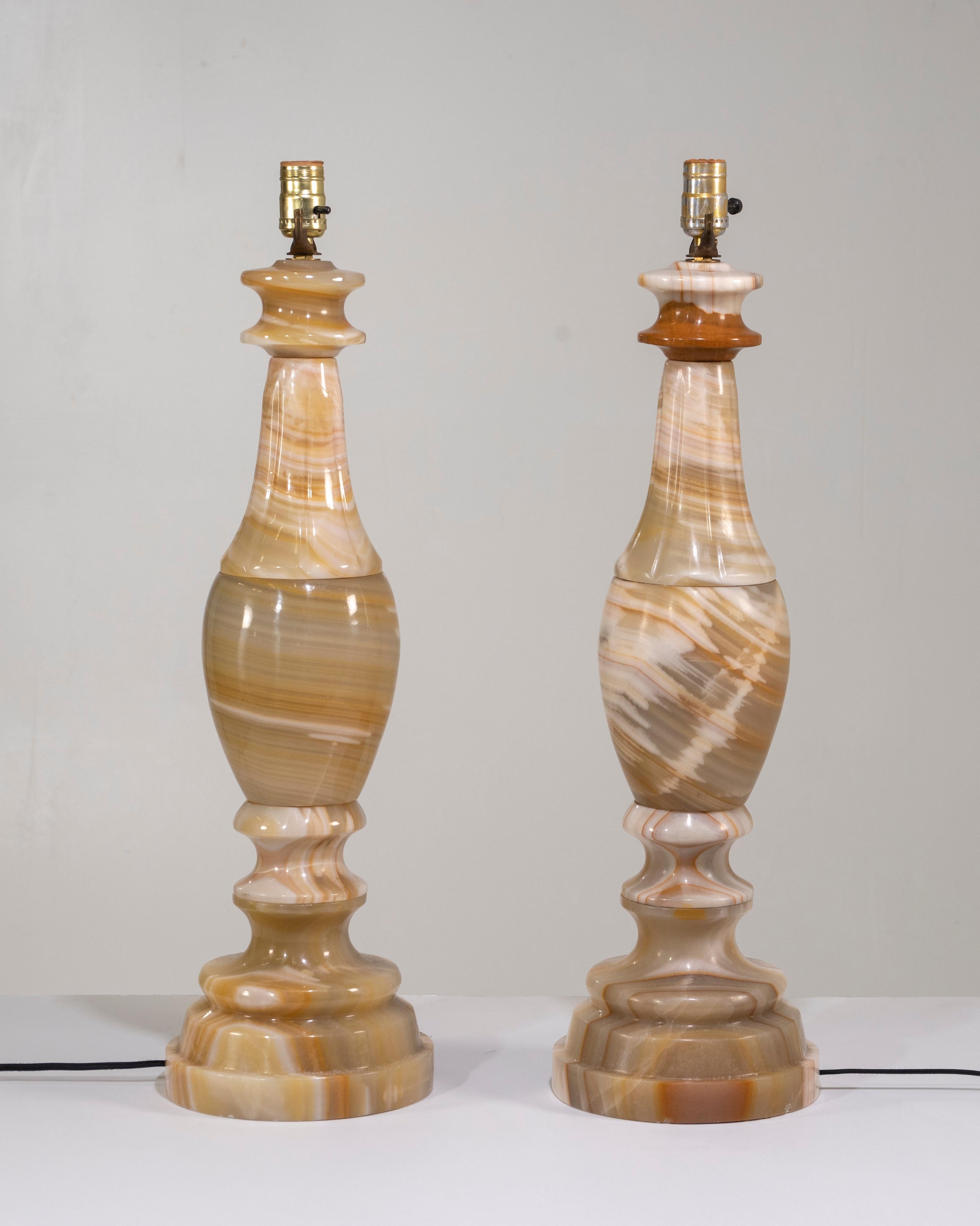 Stunning Pair of Large Scale Neoclassical Onyx Table Lamps In Good Condition In Hopewell, NJ