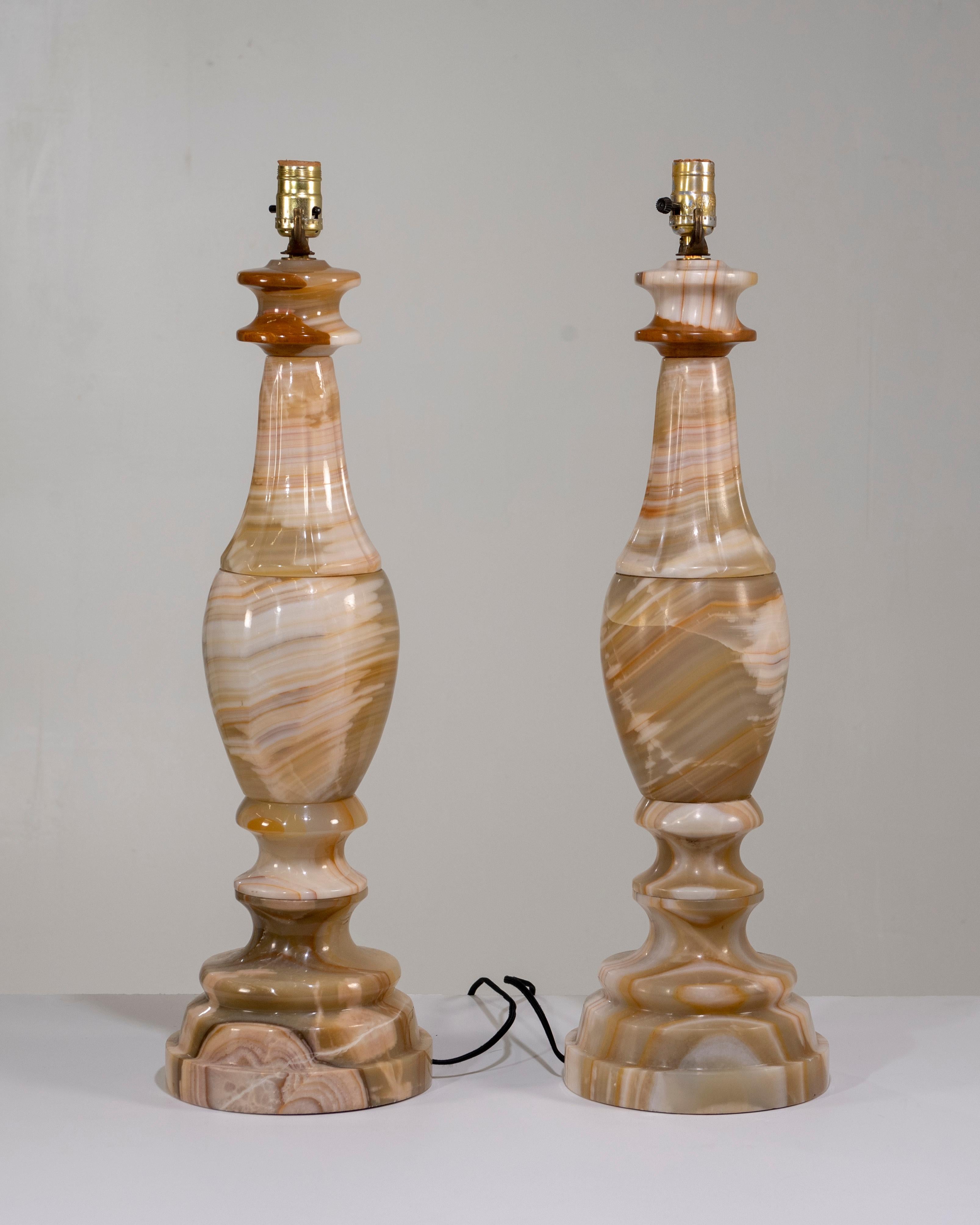 Stunning Pair of Large Scale Neoclassical Onyx Table Lamps 2