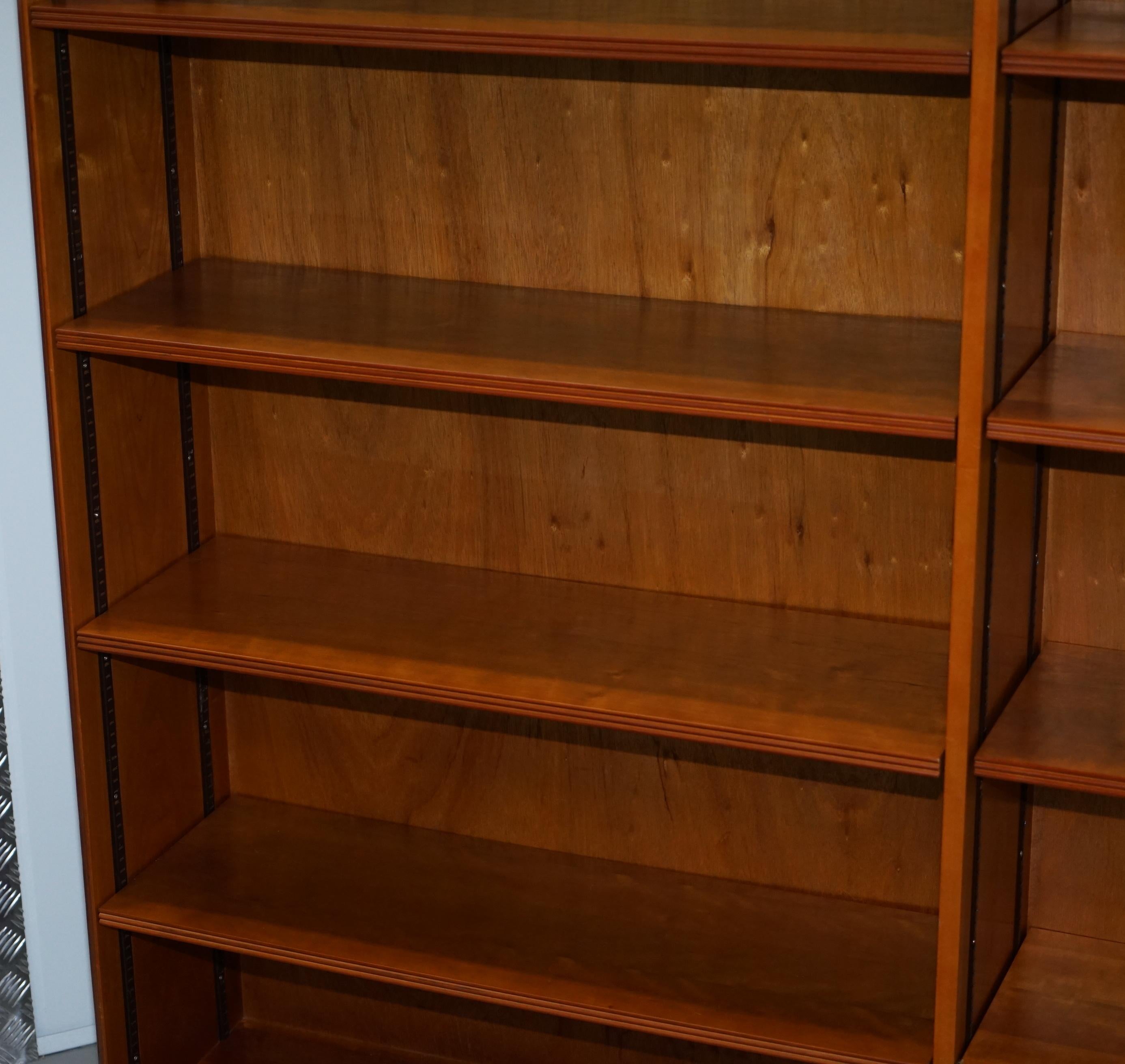 Hand-Carved Stunning Pair of Large Solid Heavy Cherrywood Double Bank Twin Library Bookcases