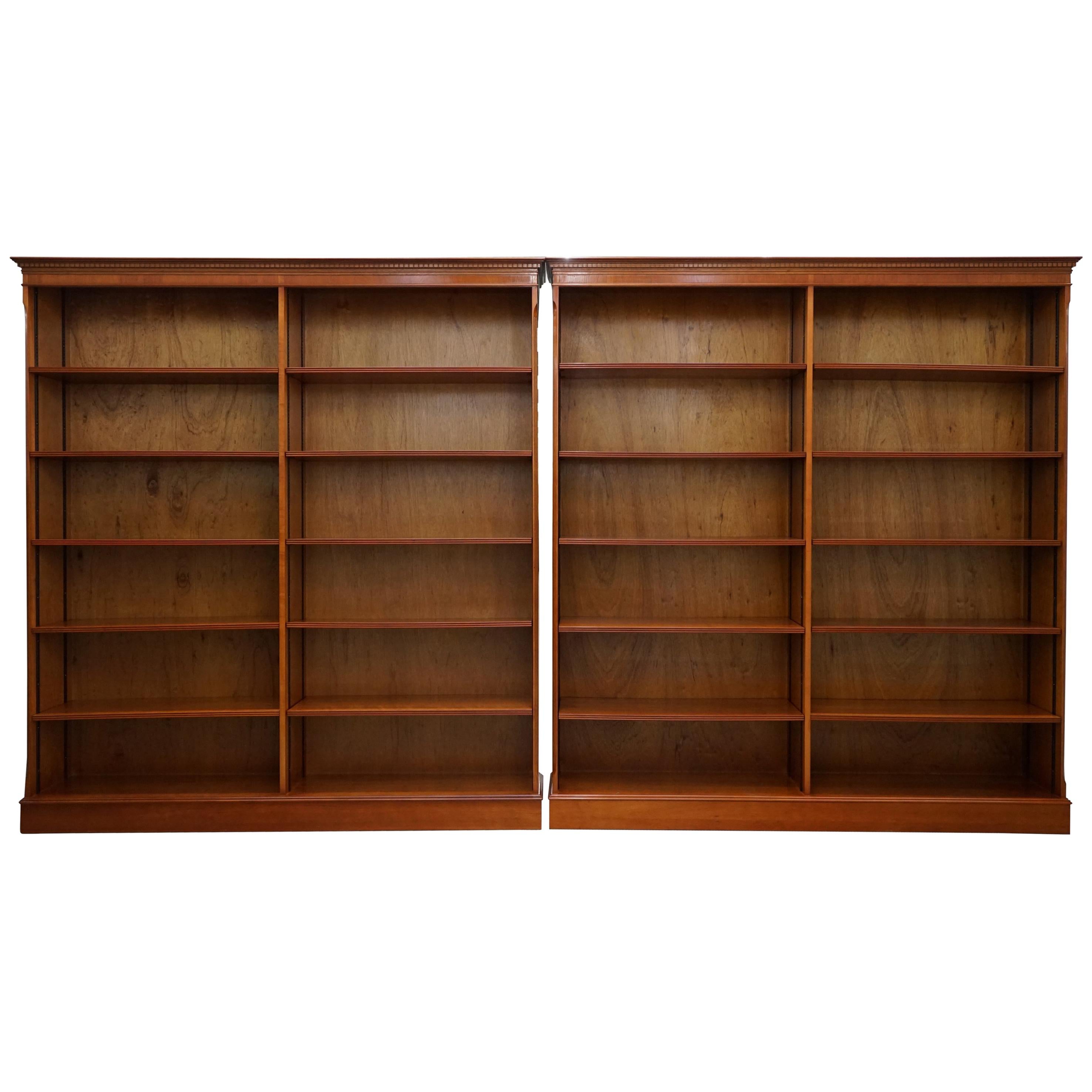 Stunning Pair of Large Solid Heavy Cherrywood Double Bank Twin Library Bookcases