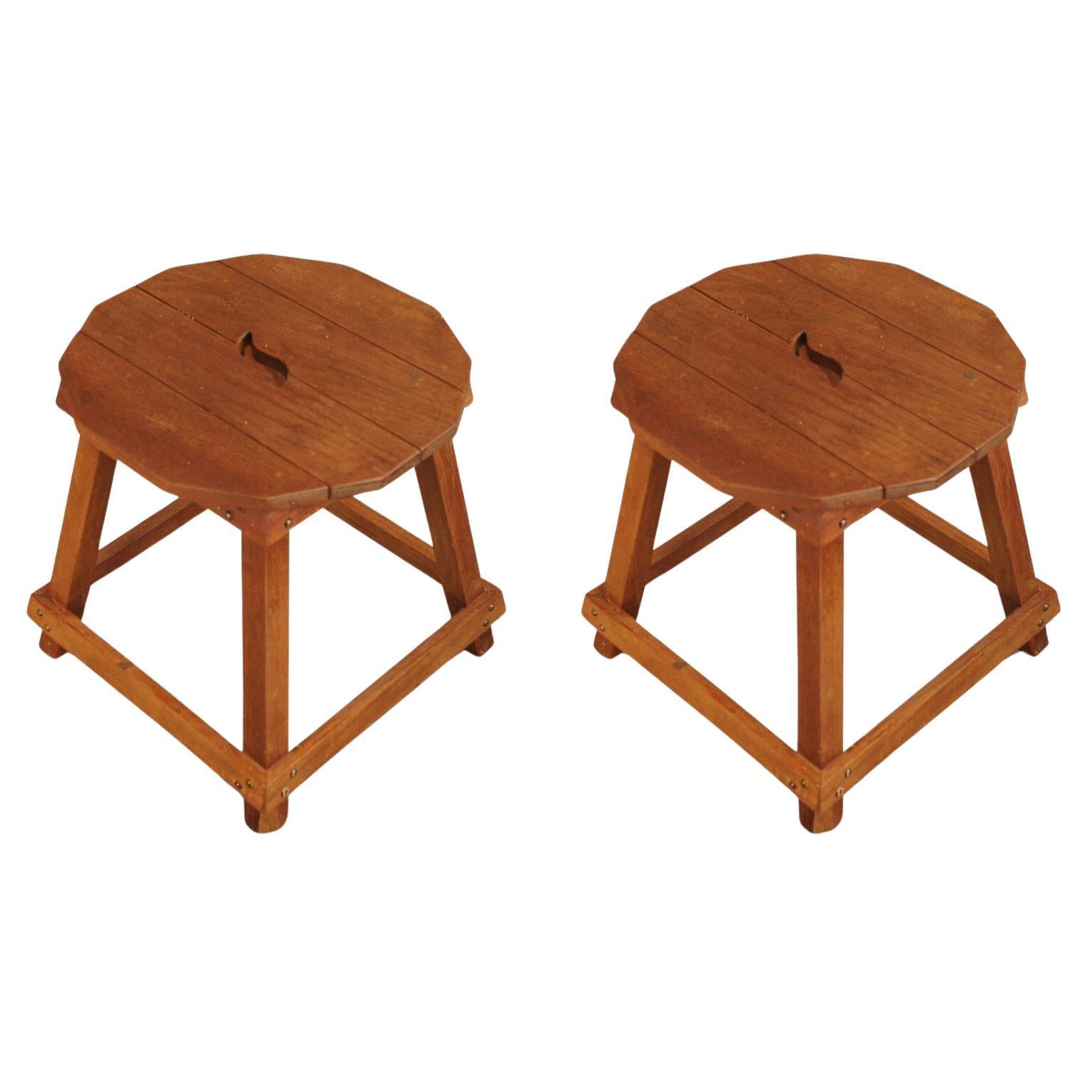 Arts and Crafts Stunning Pair Of Liberty of London Matching Arts And Crafts Primitive Oak Stools For Sale