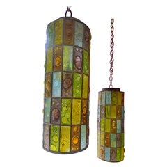 Superbe paire de longues lampes cylindriques en verre soufflé artisanal de Feders Mexico
