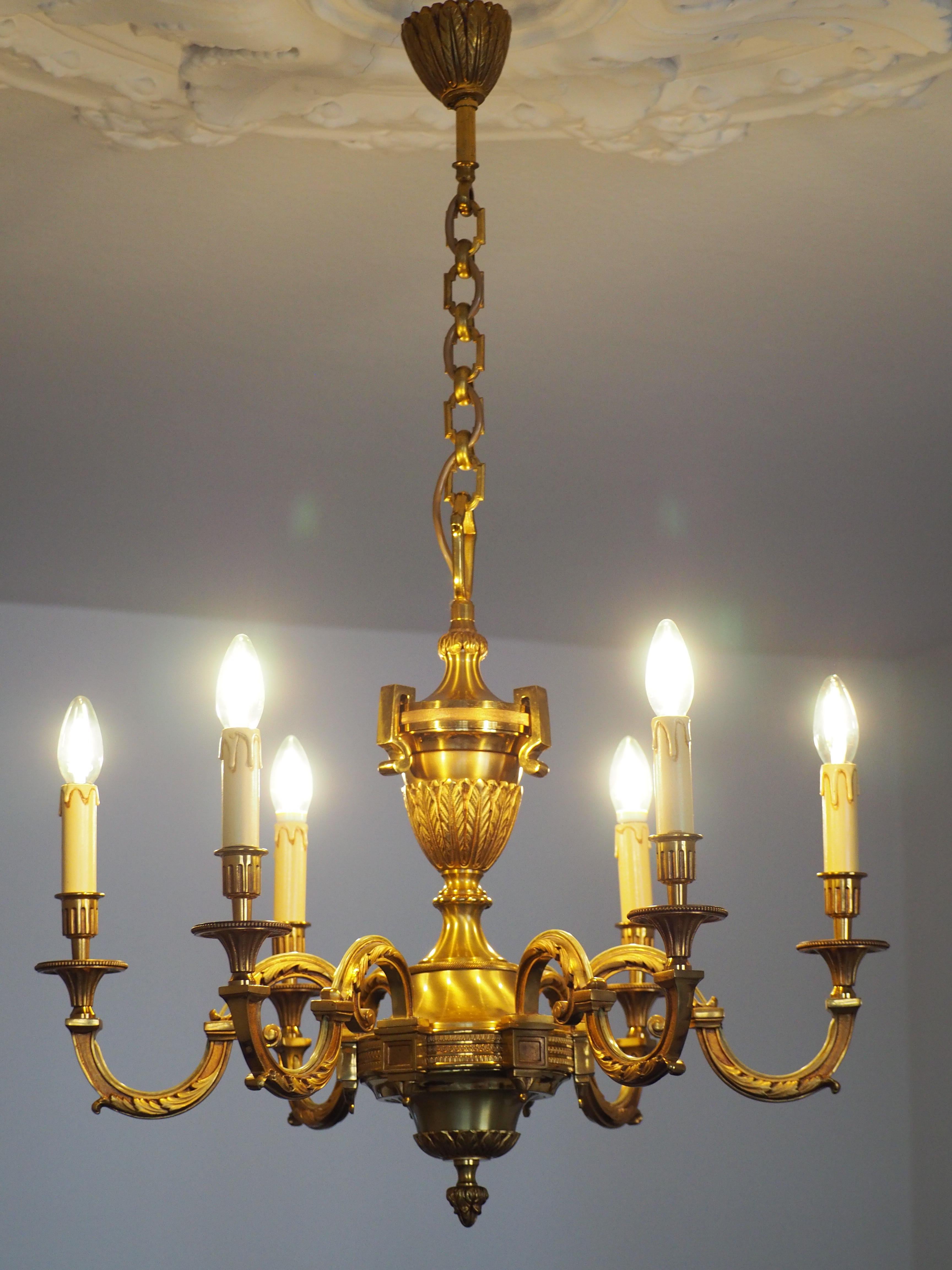 Stunning Pair of Louis XVI Style Bronze Chandeliers, Paris, France, circa 1980s 6