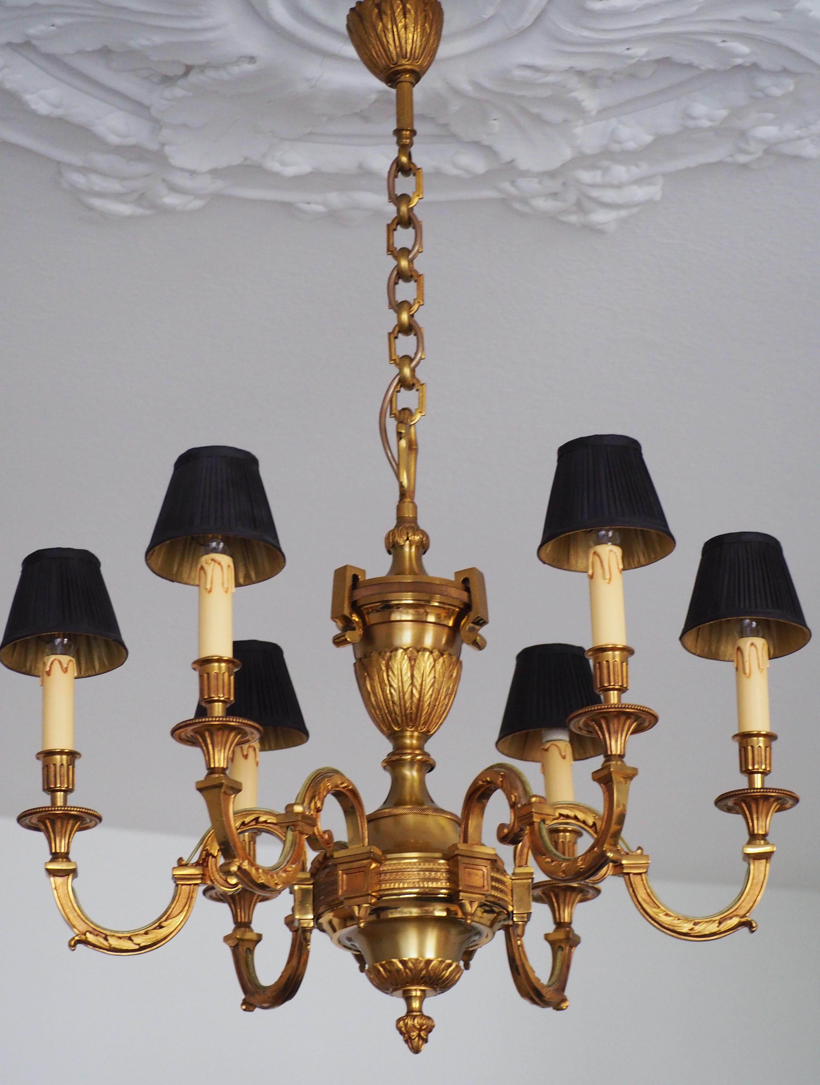 French Stunning Pair of Louis XVI Style Bronze Chandeliers, Paris, France, circa 1980s